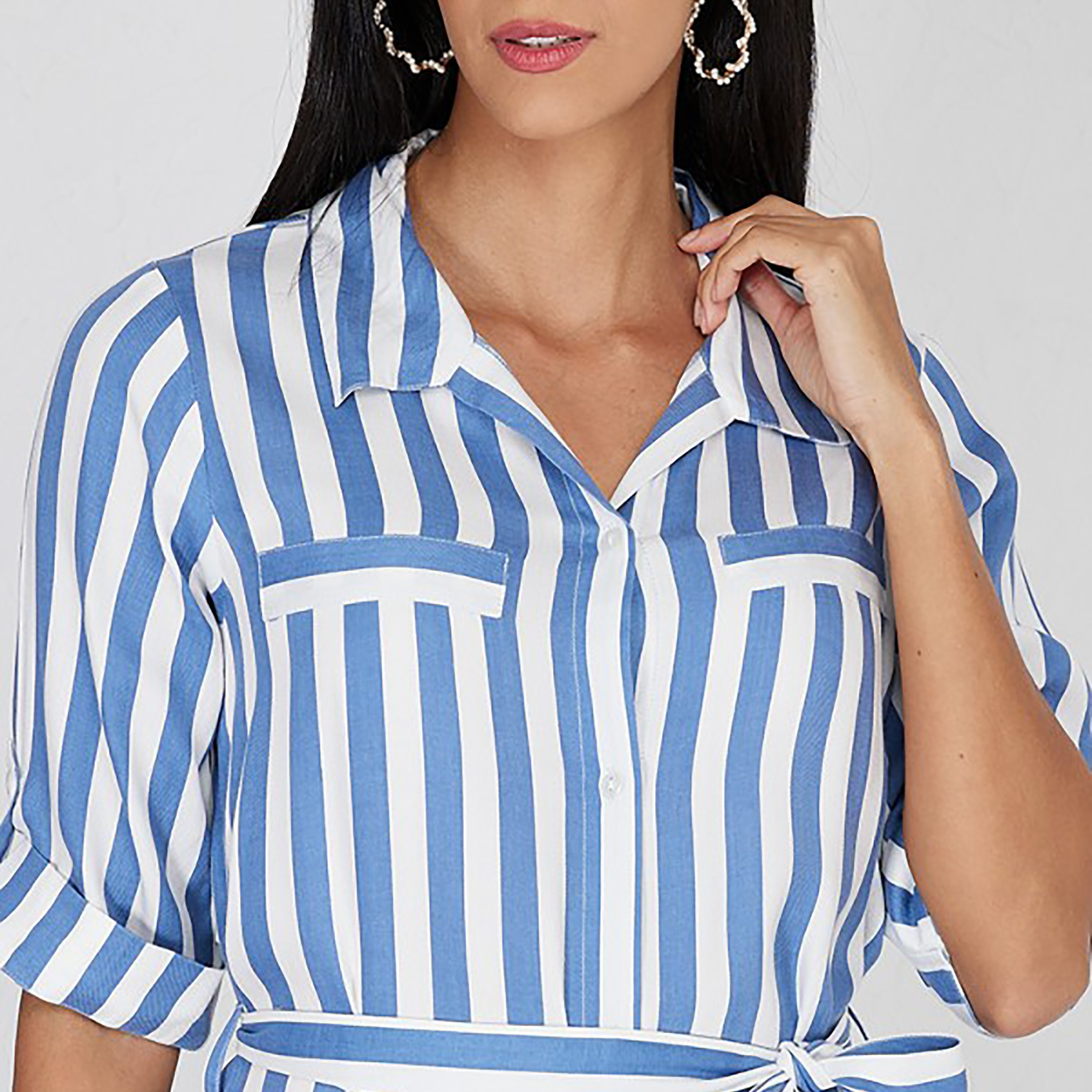 فستان قميص ميدي بياقة مع مخطط من إيروبوستال-women-clothing-dresses-image-3