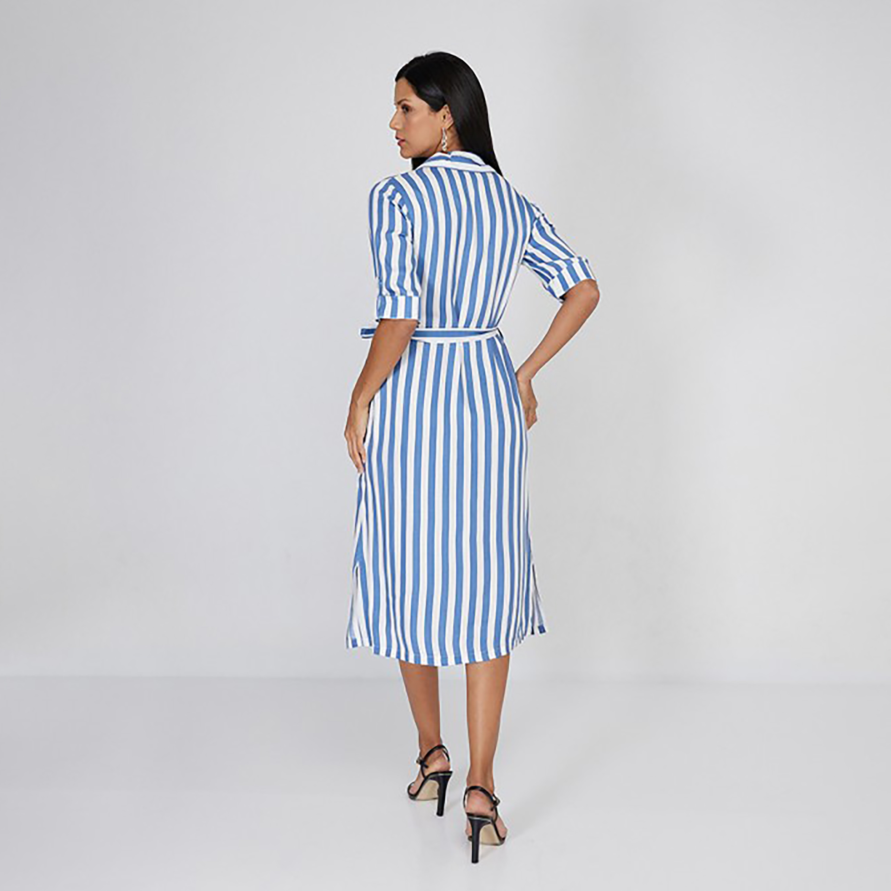 فستان قميص ميدي بياقة مع مخطط من إيروبوستال-women-clothing-dresses-image-4