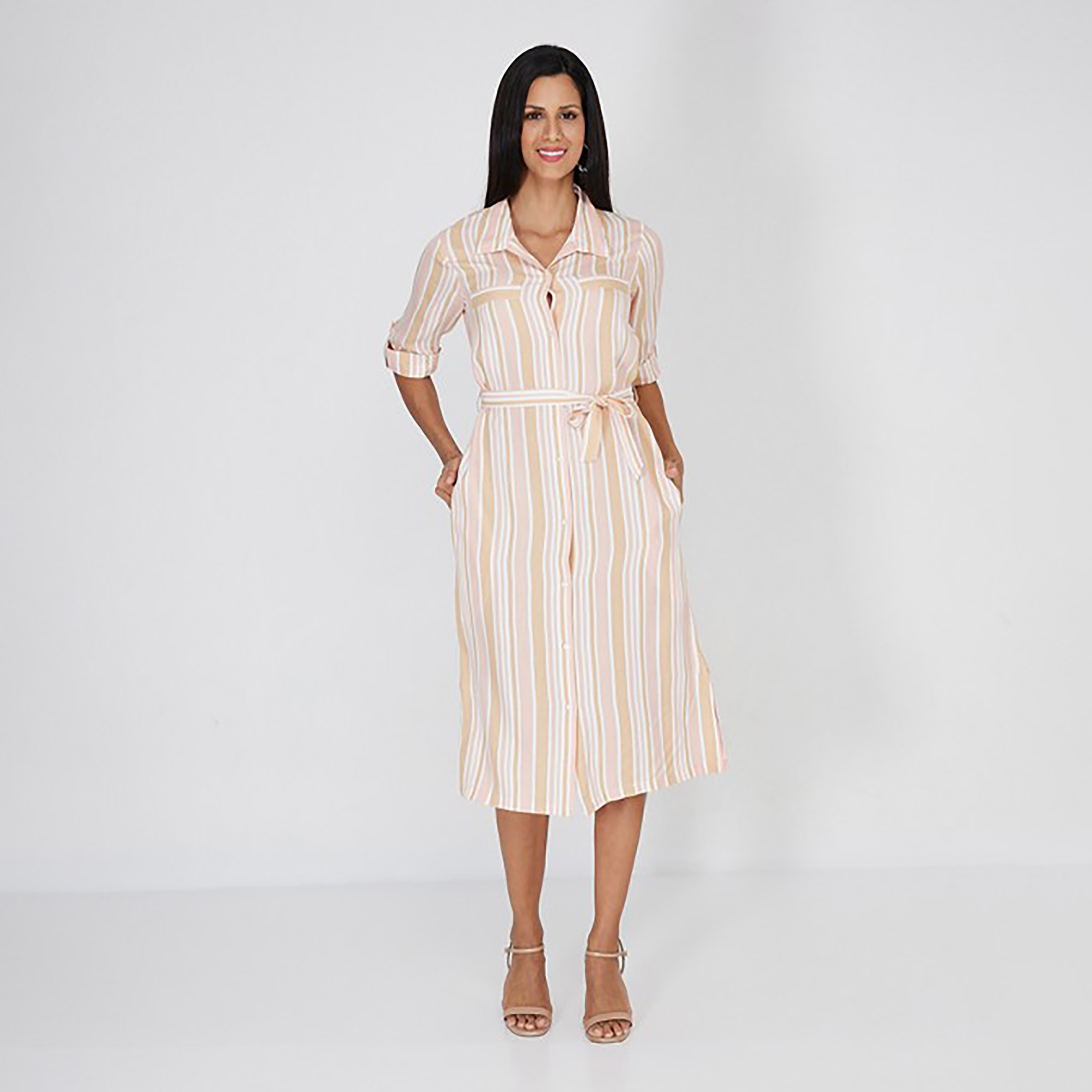 فستان قميص ميدي بياقة مع مخطط من إيروبوستال-women-clothing-dresses-image-5