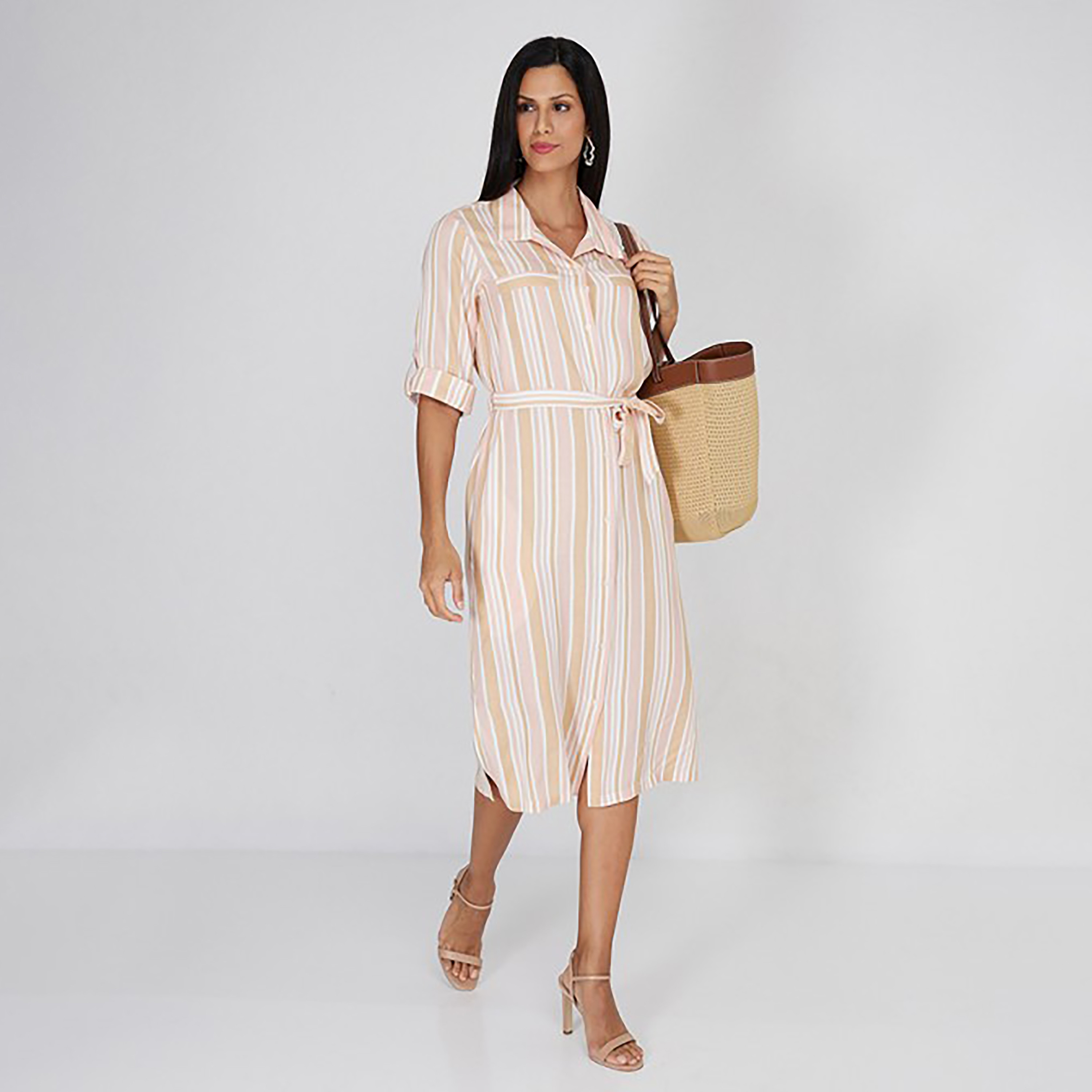 فستان قميص ميدي بياقة مع مخطط من إيروبوستال-women-clothing-dresses-image-6