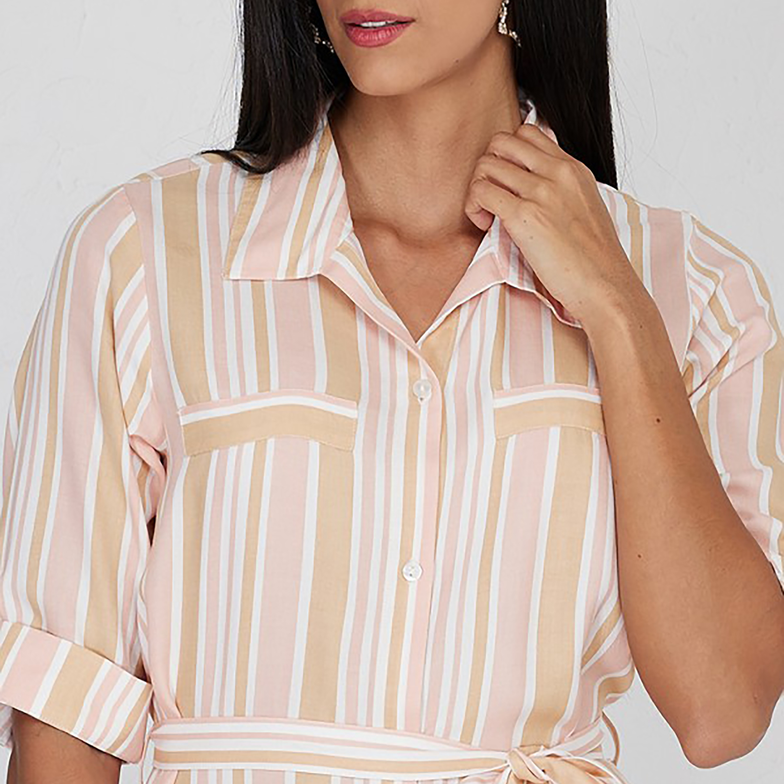 فستان قميص ميدي بياقة مع مخطط من إيروبوستال-women-clothing-dresses-image-7