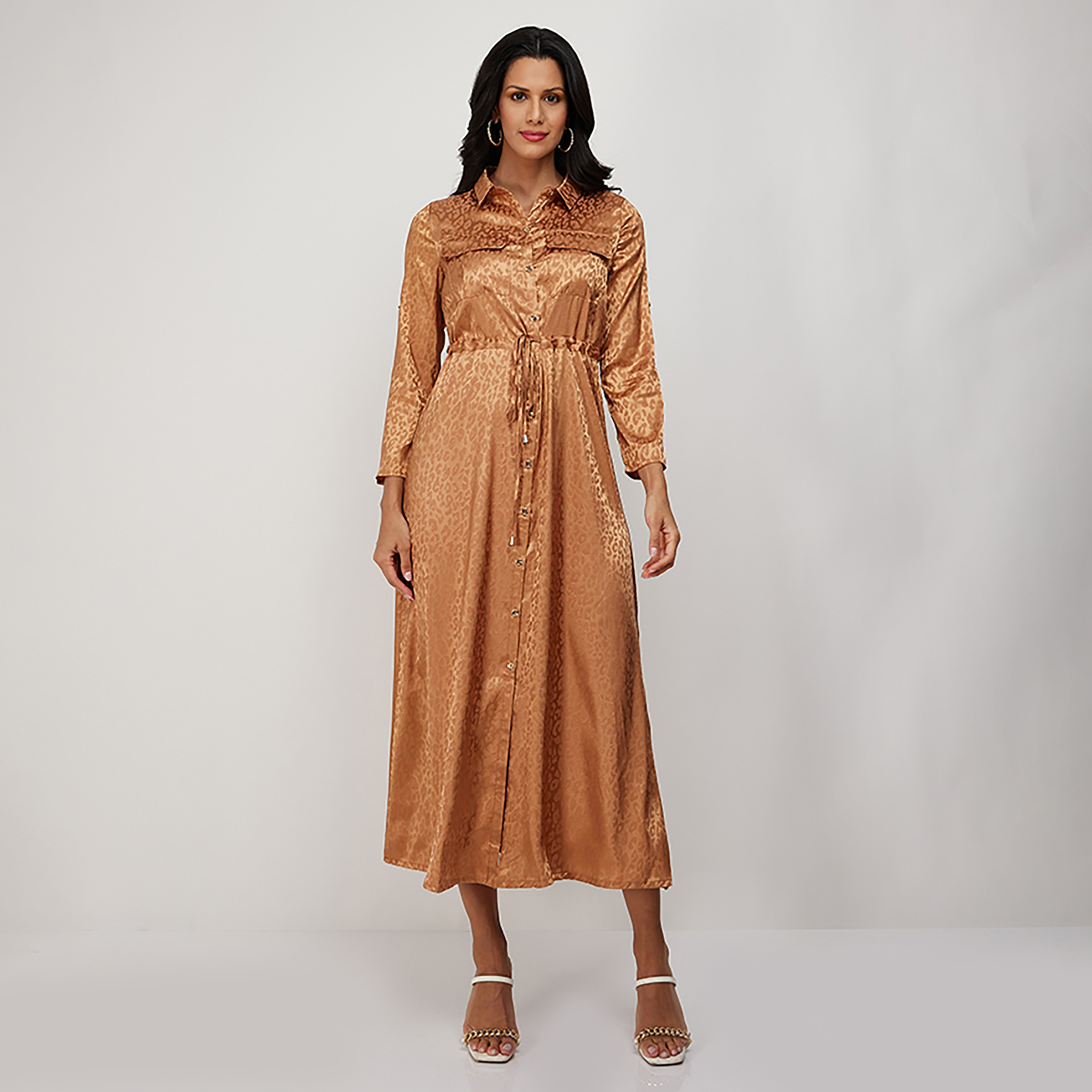 Aeropostale Animal Patterned Collared Maxi Dress-women-clothing-dresses-image-1