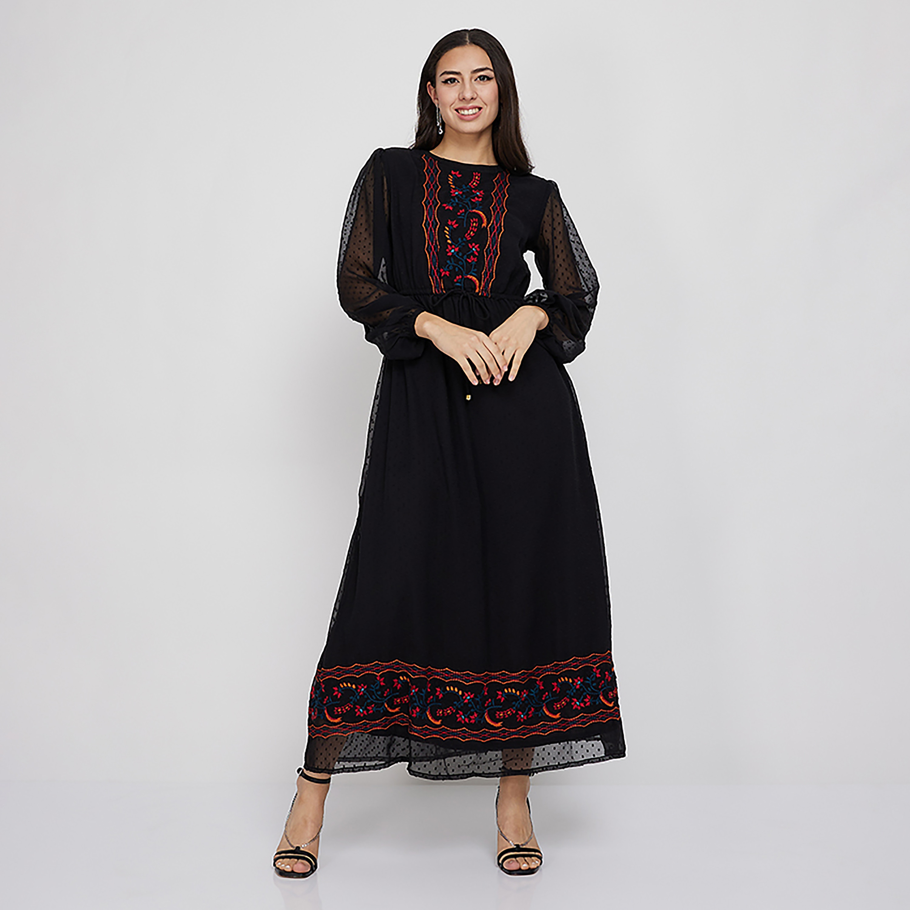 فستان ماكسي بياقة مستديرة مع مطرزة من ايروبوستال-women-clothing-dresses-image-1