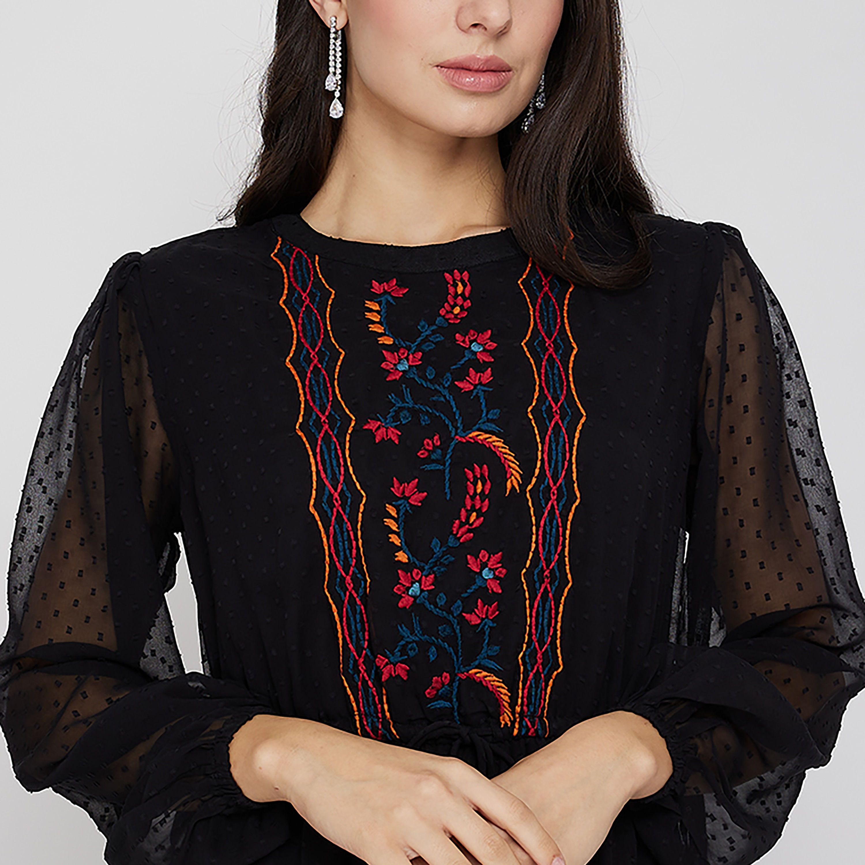 فستان ماكسي بياقة مستديرة مع مطرزة من ايروبوستال-women-clothing-dresses-image-3