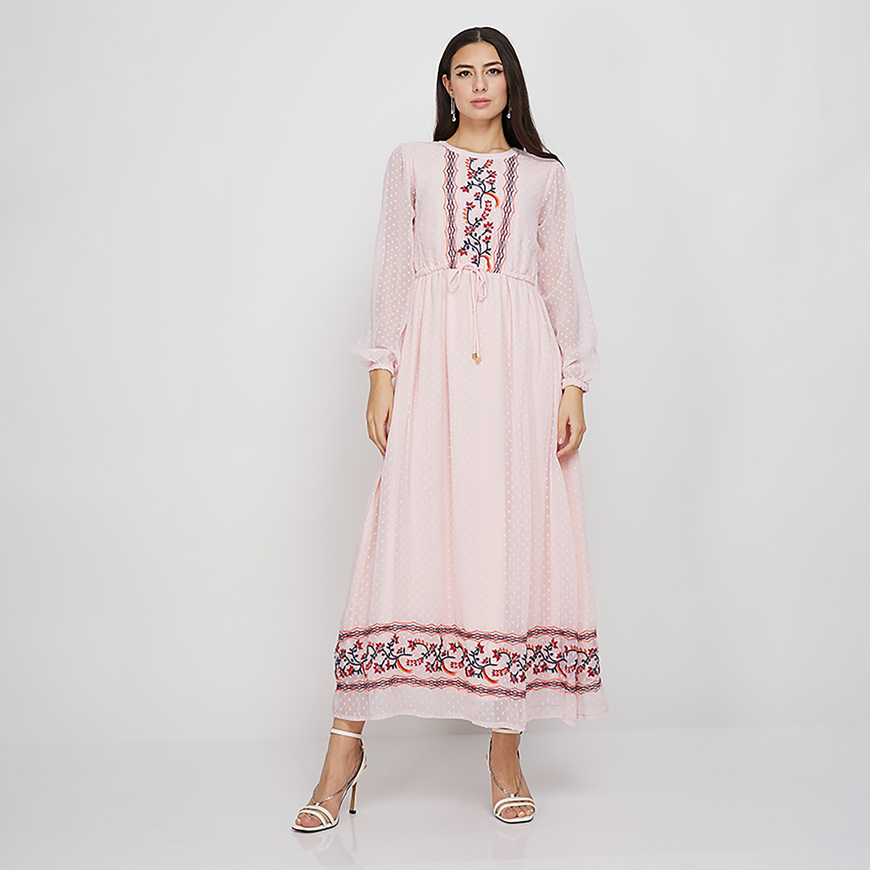 فستان ماكسي بياقة مستديرة مع مطرزة من ايروبوستال-women-clothing-dresses-image-5