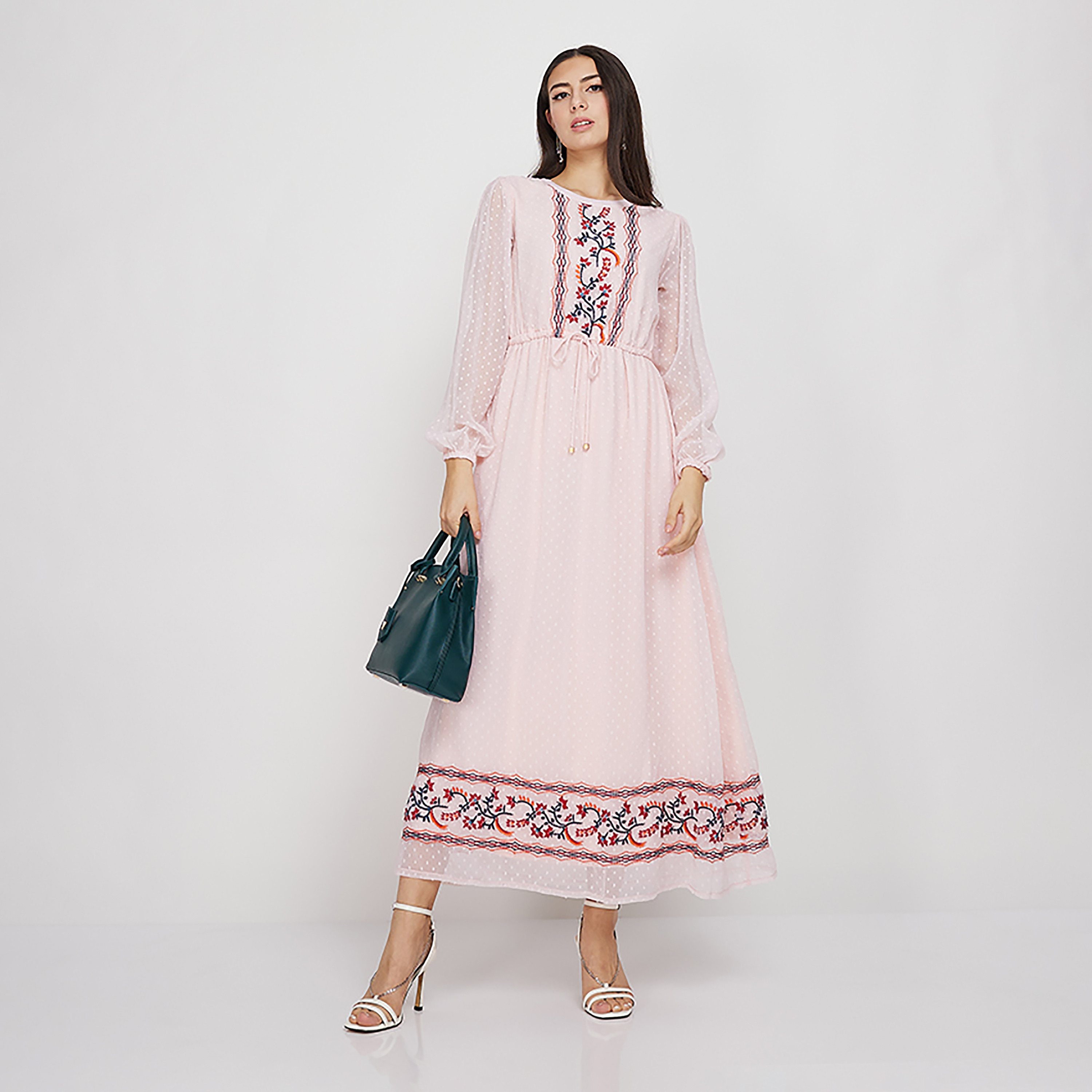 فستان ماكسي بياقة مستديرة مع مطرزة من ايروبوستال-women-clothing-dresses-image-6