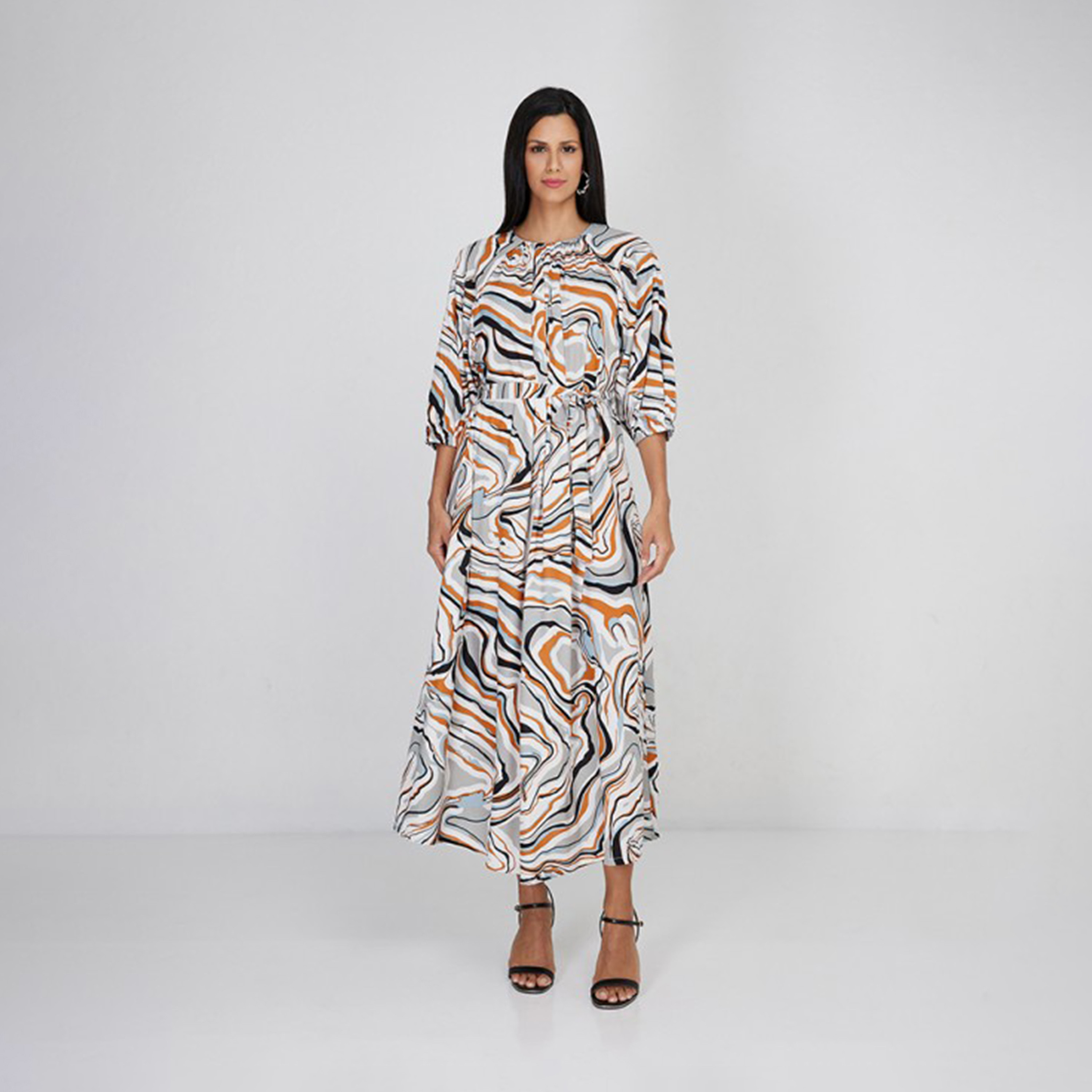 Aeropostale Women's Printed Round Neck Three-Quarter Sleeves A-line Maxi Dress-women-clothing-dresses-image-1