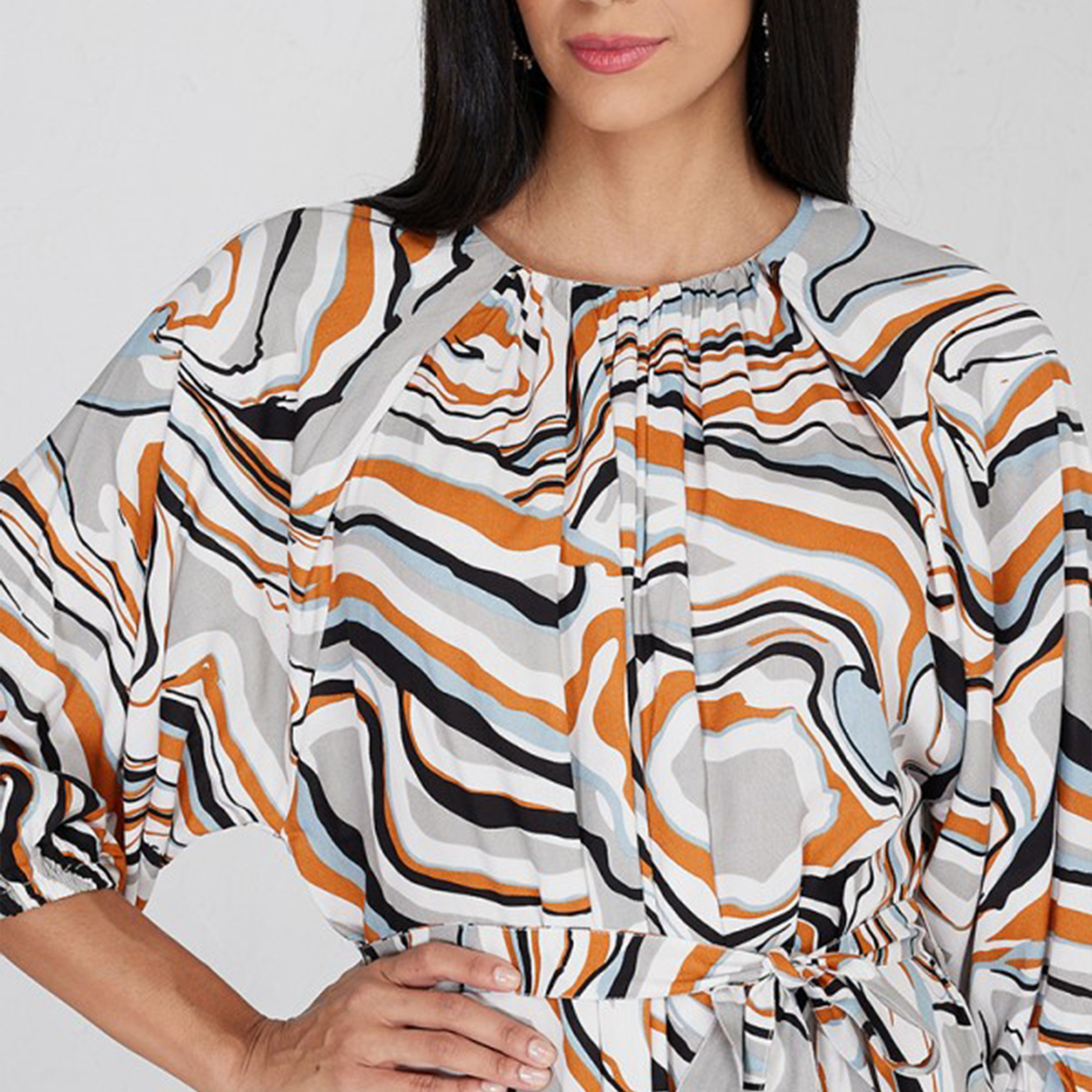 Aeropostale Women's Printed Round Neck Three-Quarter Sleeves A-line Maxi Dress-women-clothing-dresses-image-3