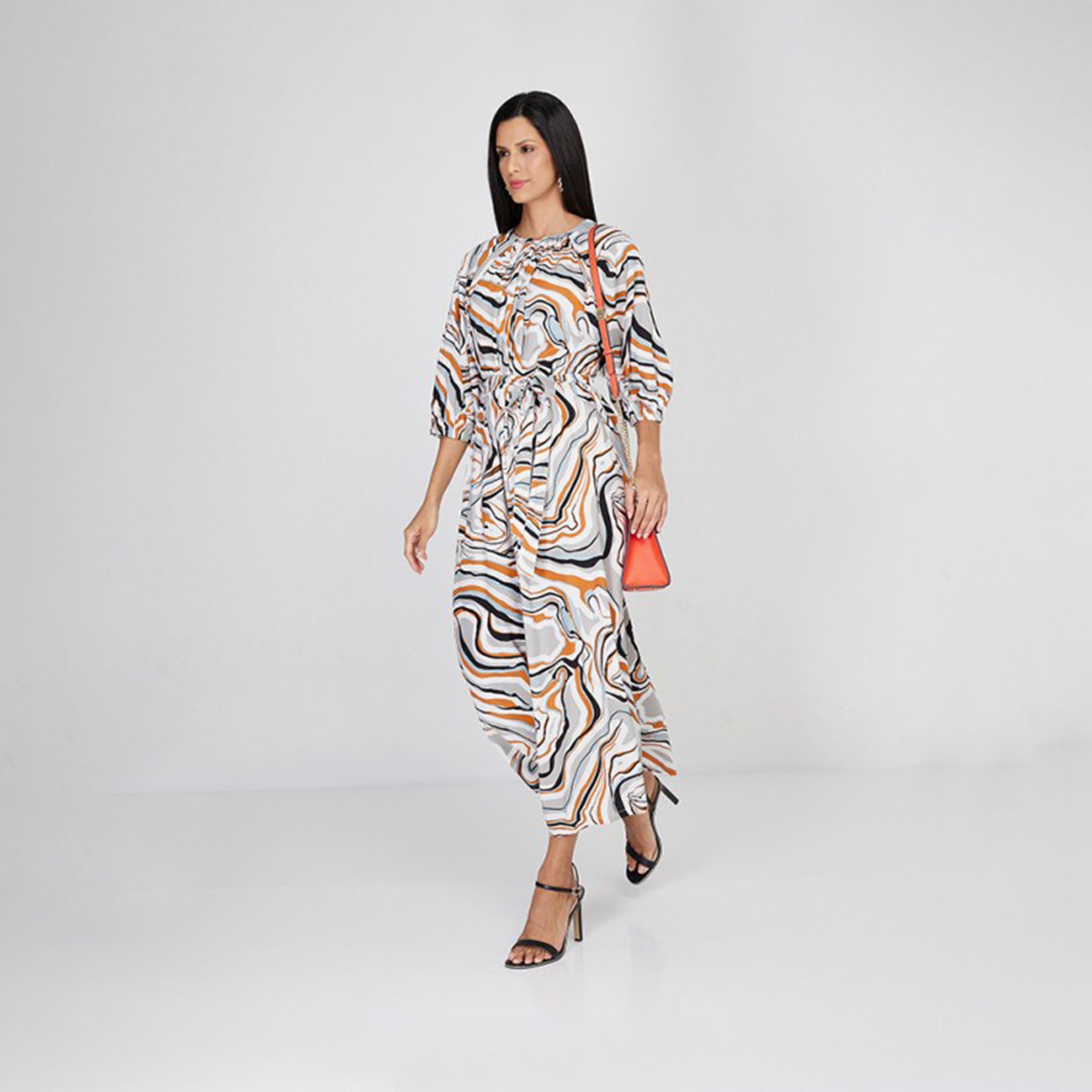 Aeropostale Women's Printed Round Neck Three-Quarter Sleeves A-line Maxi Dress-women-clothing-dresses-image-4