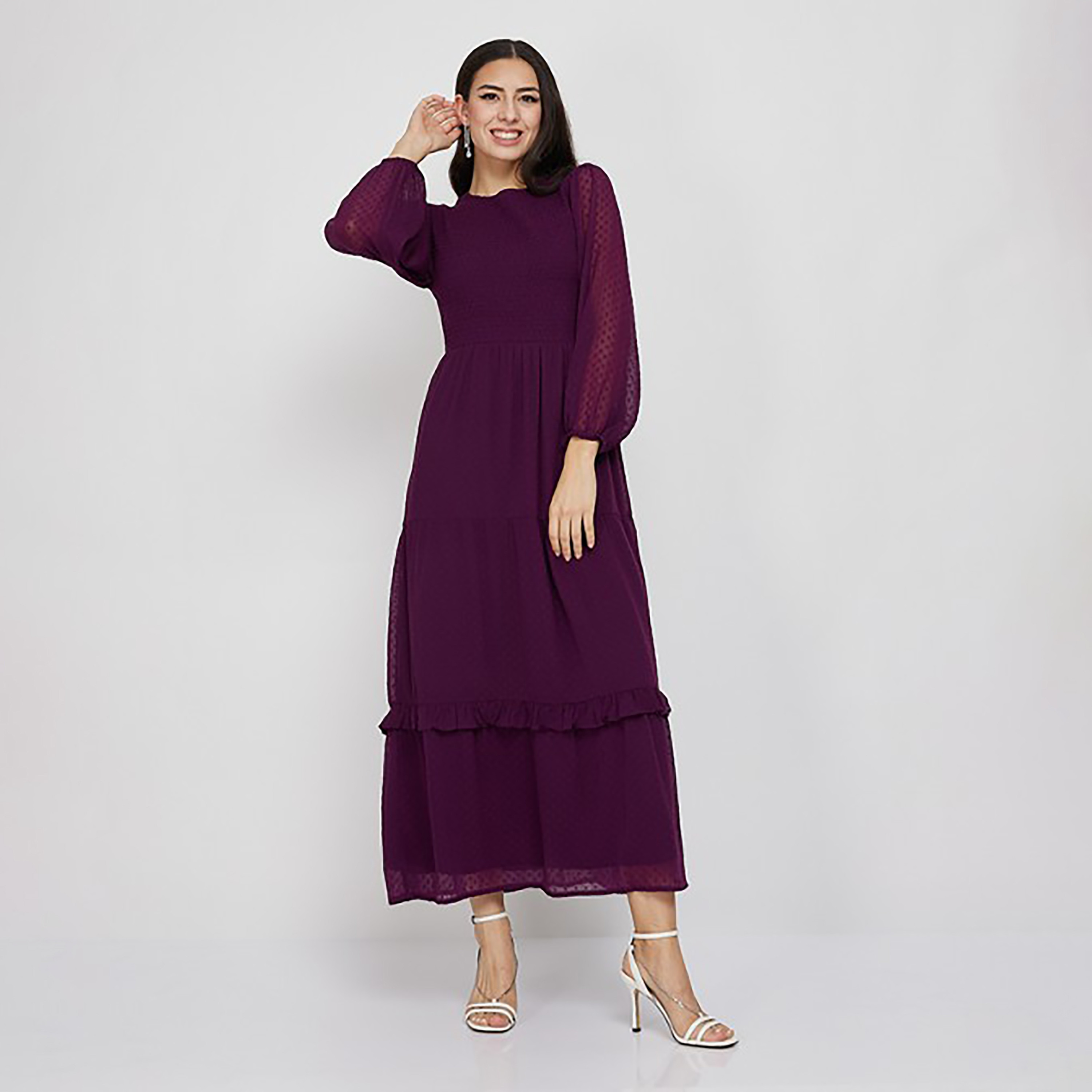 Aeropostale Smocked Round Neck Tiered Maxi Dress-women-clothing-dresses-image-1
