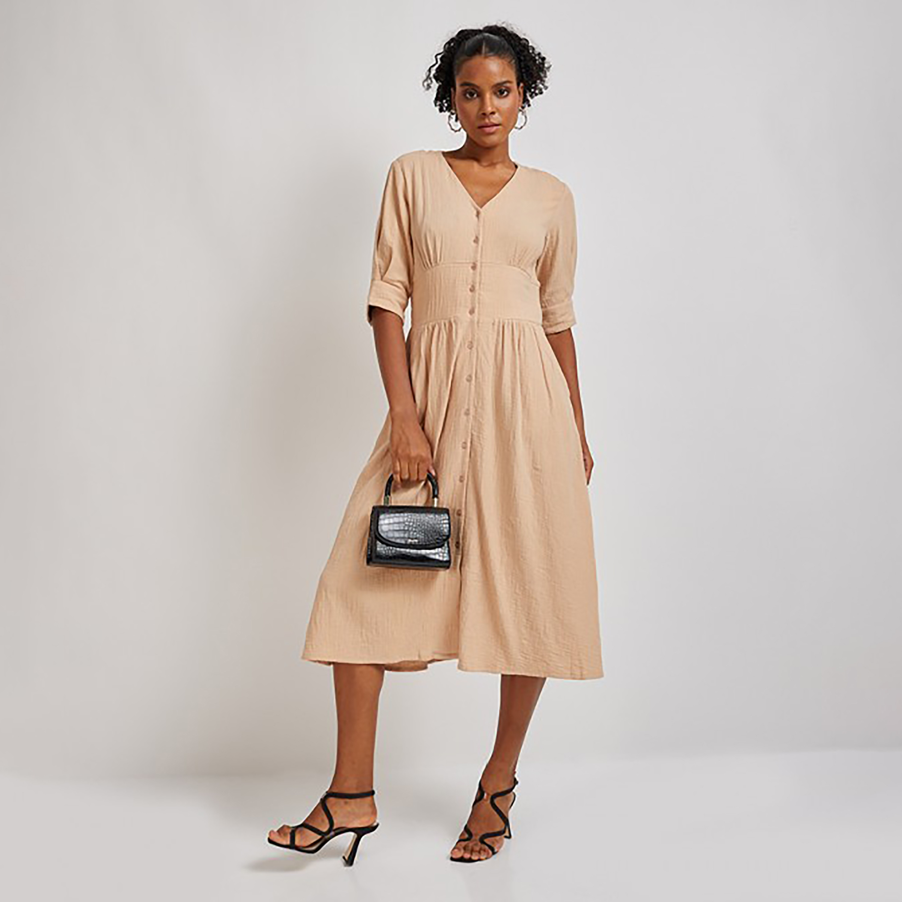 فستان ميدي ذو إيه لاين بياقة على شكل فى من إيروبوستال مع تكسثرد-women-clothing-dresses-image-6