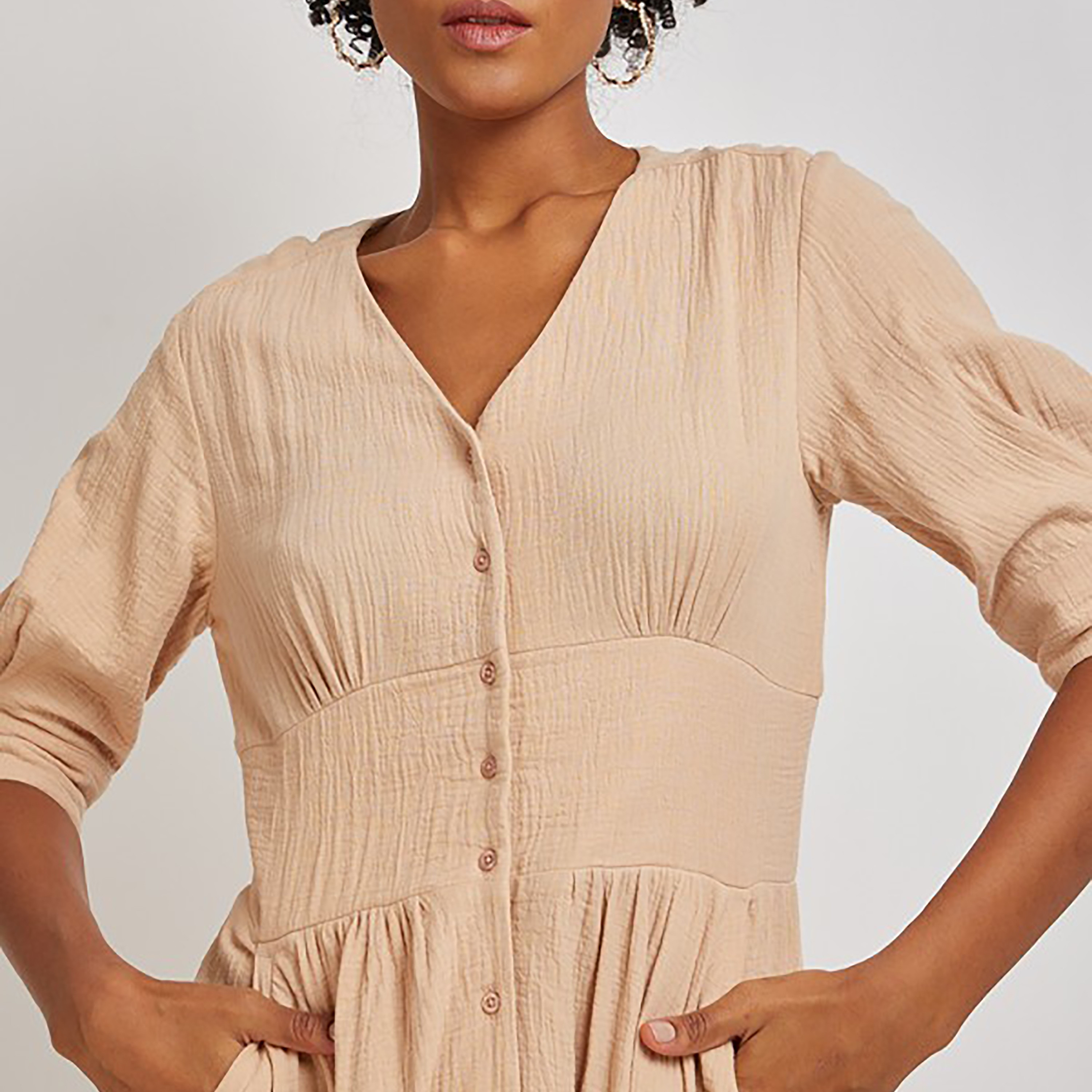 فستان ميدي ذو إيه لاين بياقة على شكل فى من إيروبوستال مع تكسثرد-women-clothing-dresses-image-7