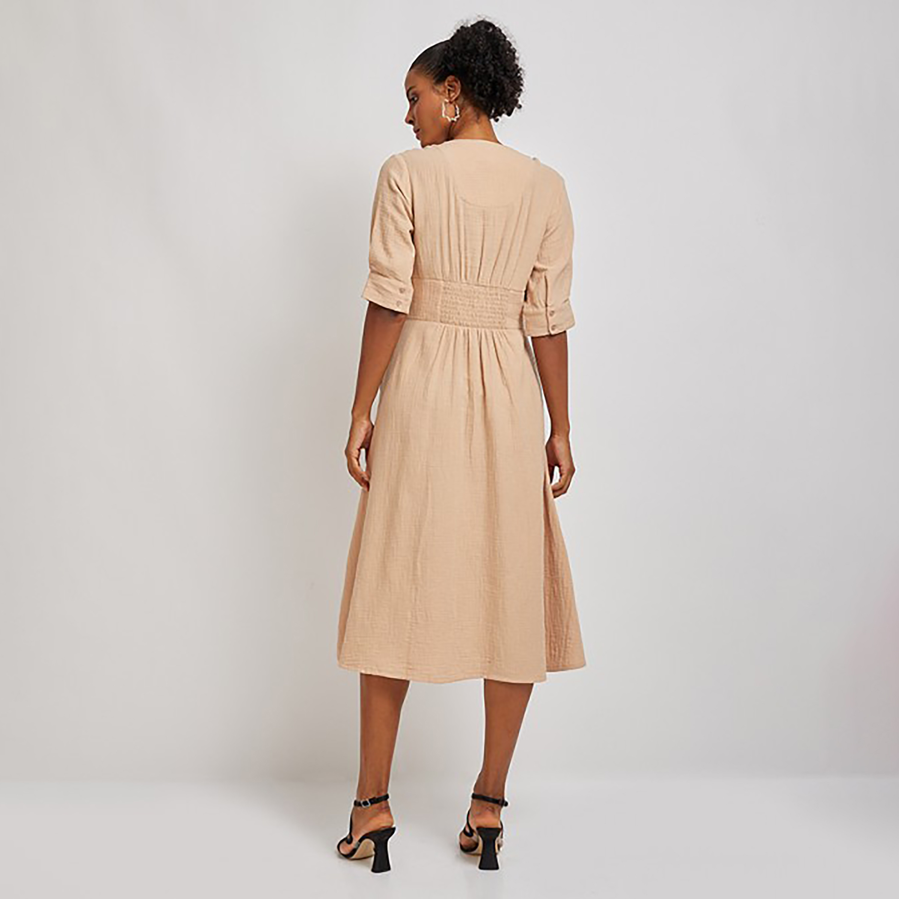فستان ميدي ذو إيه لاين بياقة على شكل فى من إيروبوستال مع تكسثرد-women-clothing-dresses-image-8