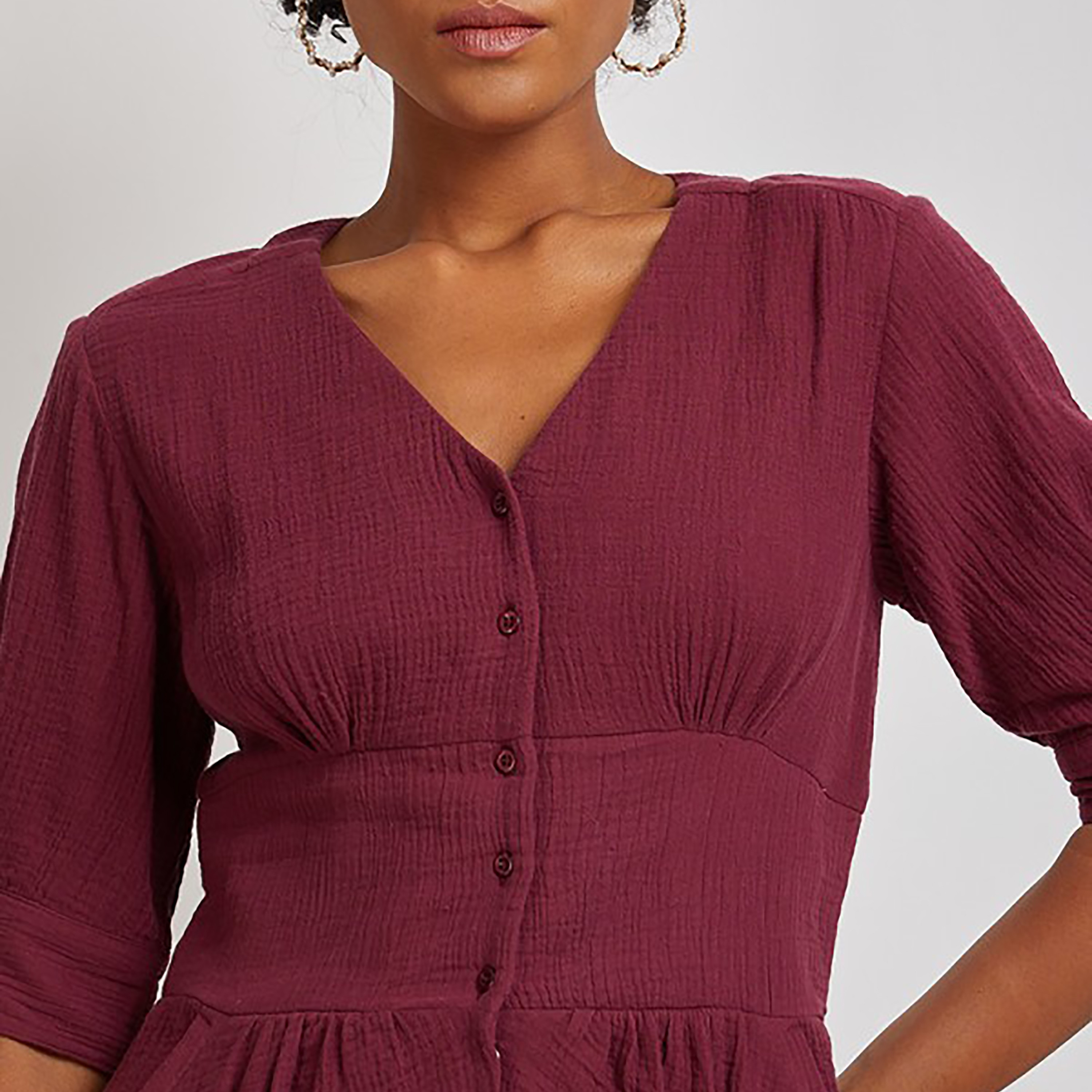 فستان ميدي ذو إيه لاين بياقة على شكل فى من إيروبوستال مع تكسثرد-women-clothing-dresses-image-3