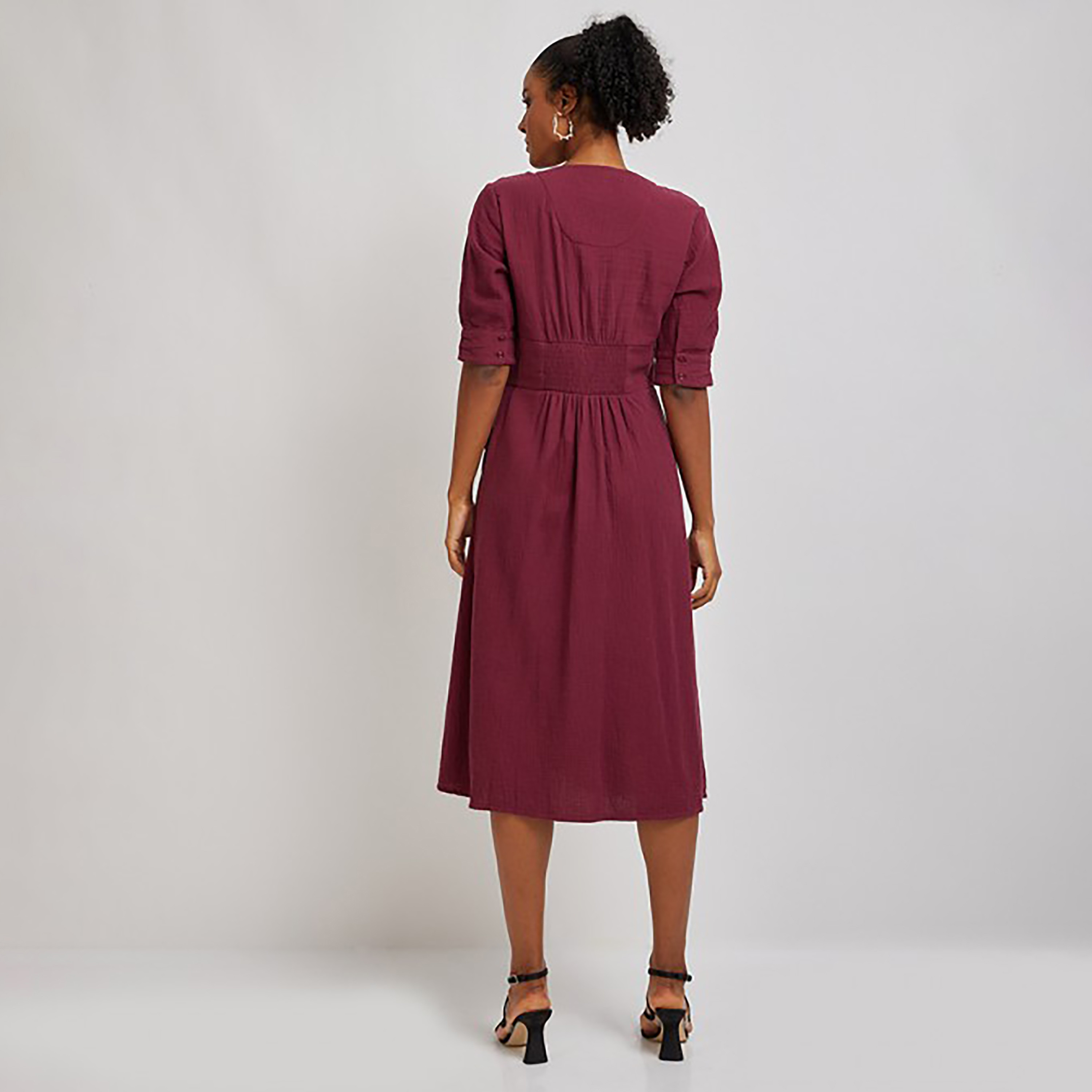 فستان ميدي ذو إيه لاين بياقة على شكل فى من إيروبوستال مع تكسثرد-women-clothing-dresses-image-4