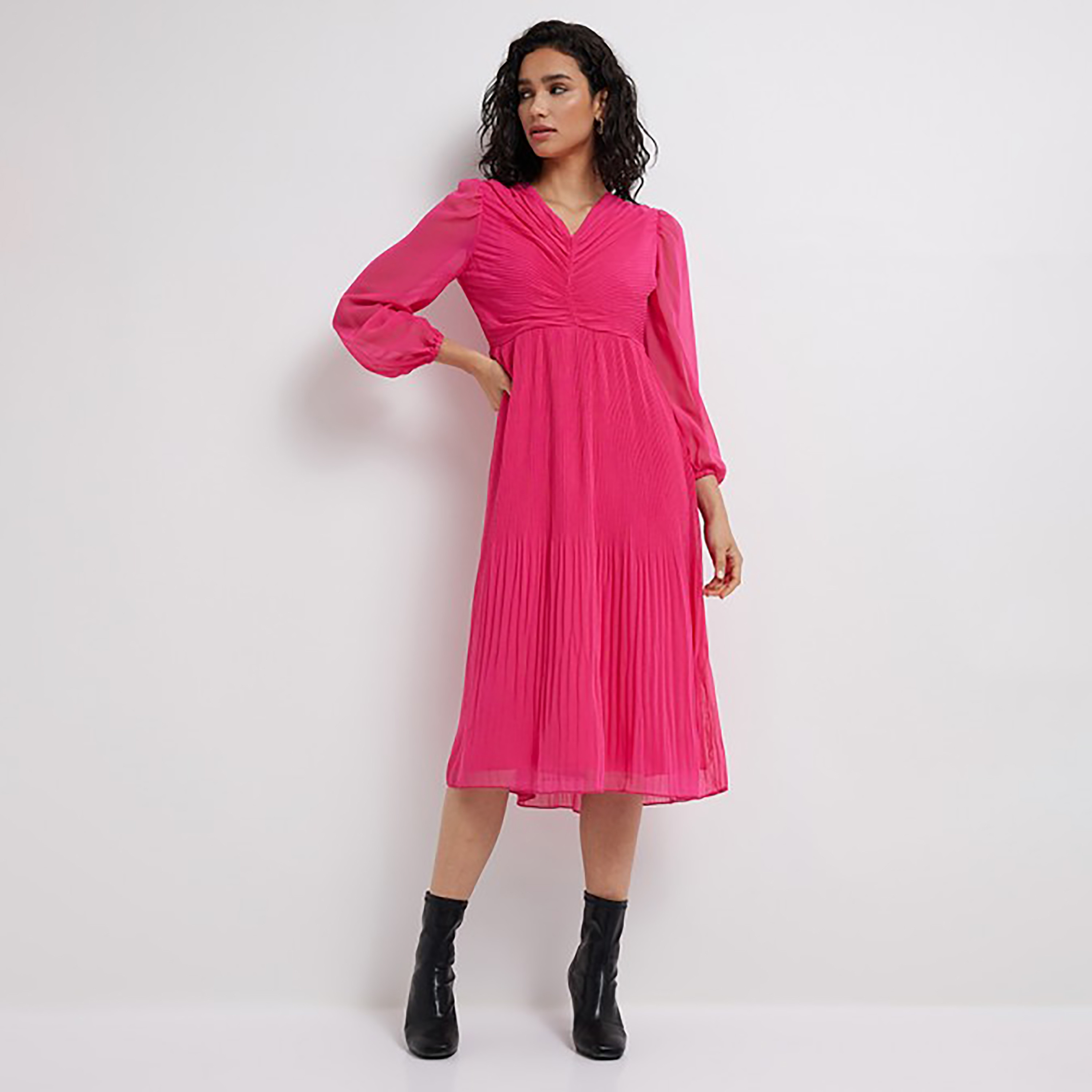 Aeropostale Textured V-Neck Flared Midi Dress-women-clothing-dresses-image-1