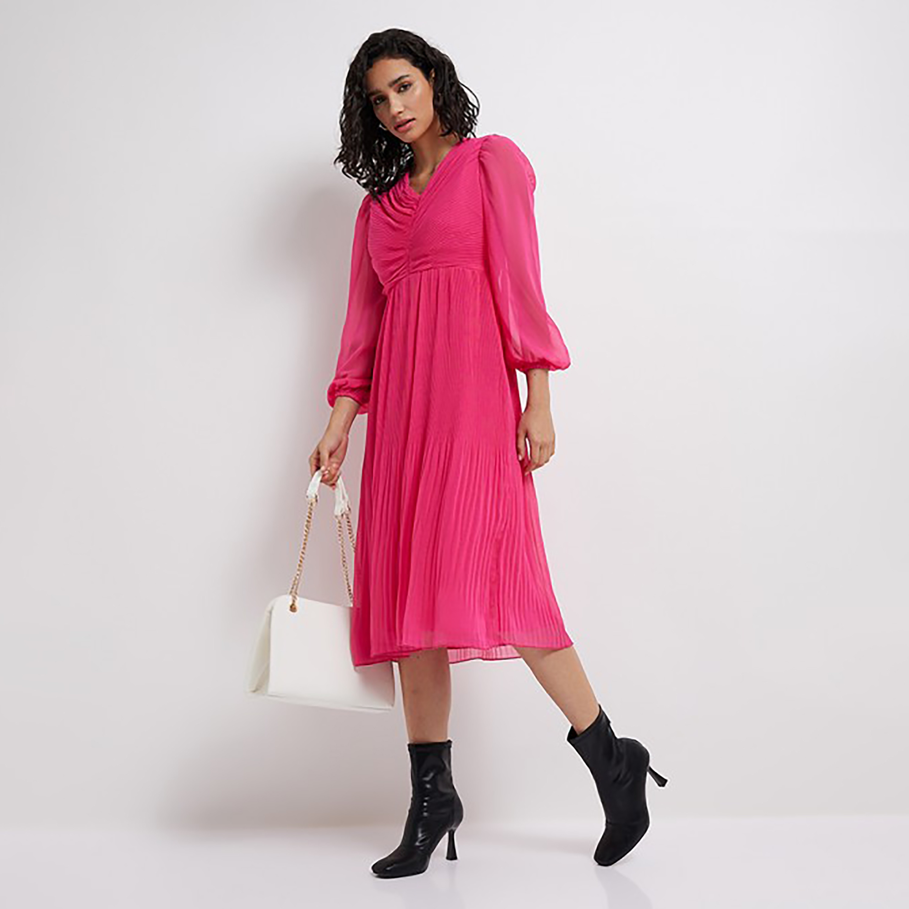 Aeropostale Textured V-Neck Flared Midi Dress-women-clothing-dresses-image-2