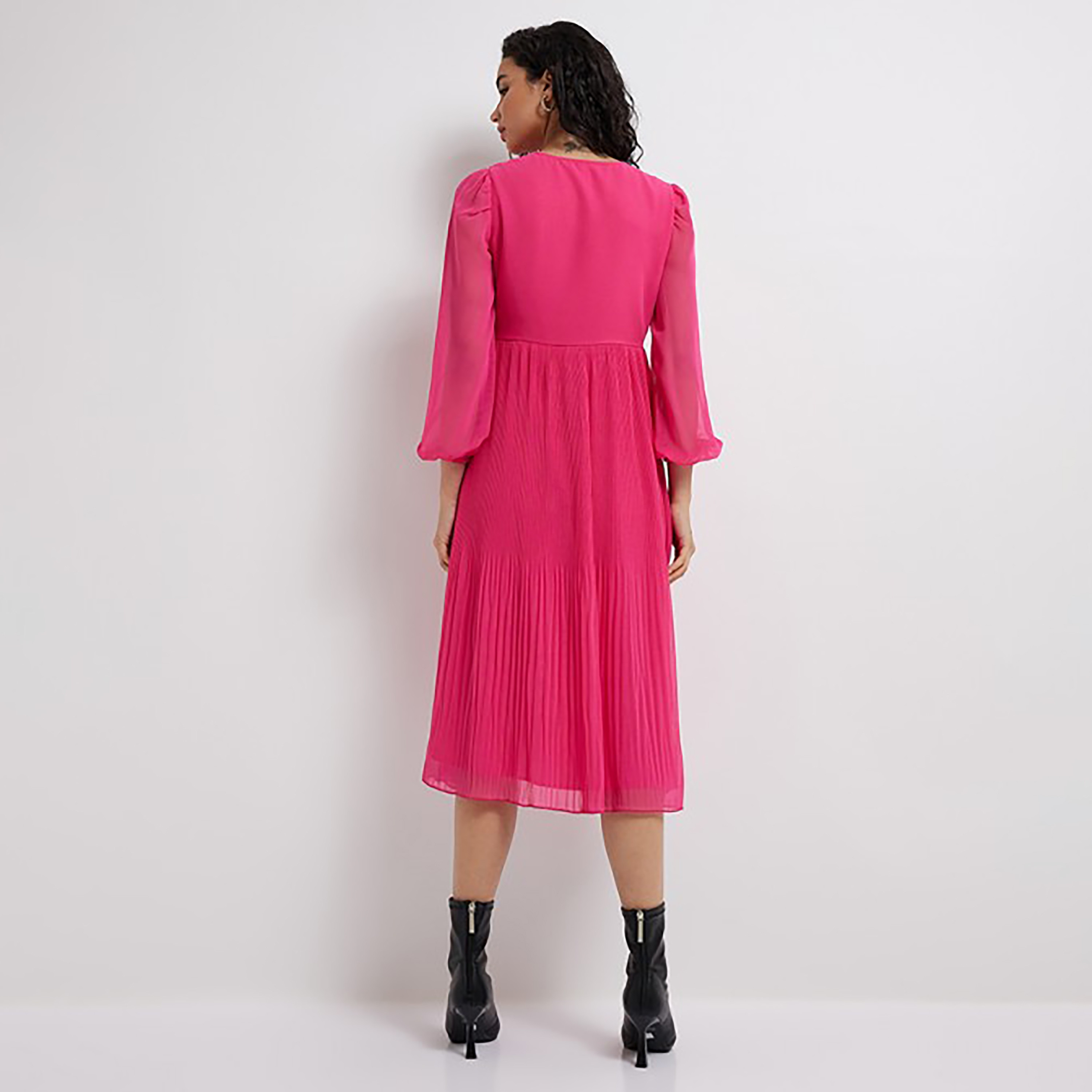 Aeropostale Textured V-Neck Flared Midi Dress-women-clothing-dresses-image-4