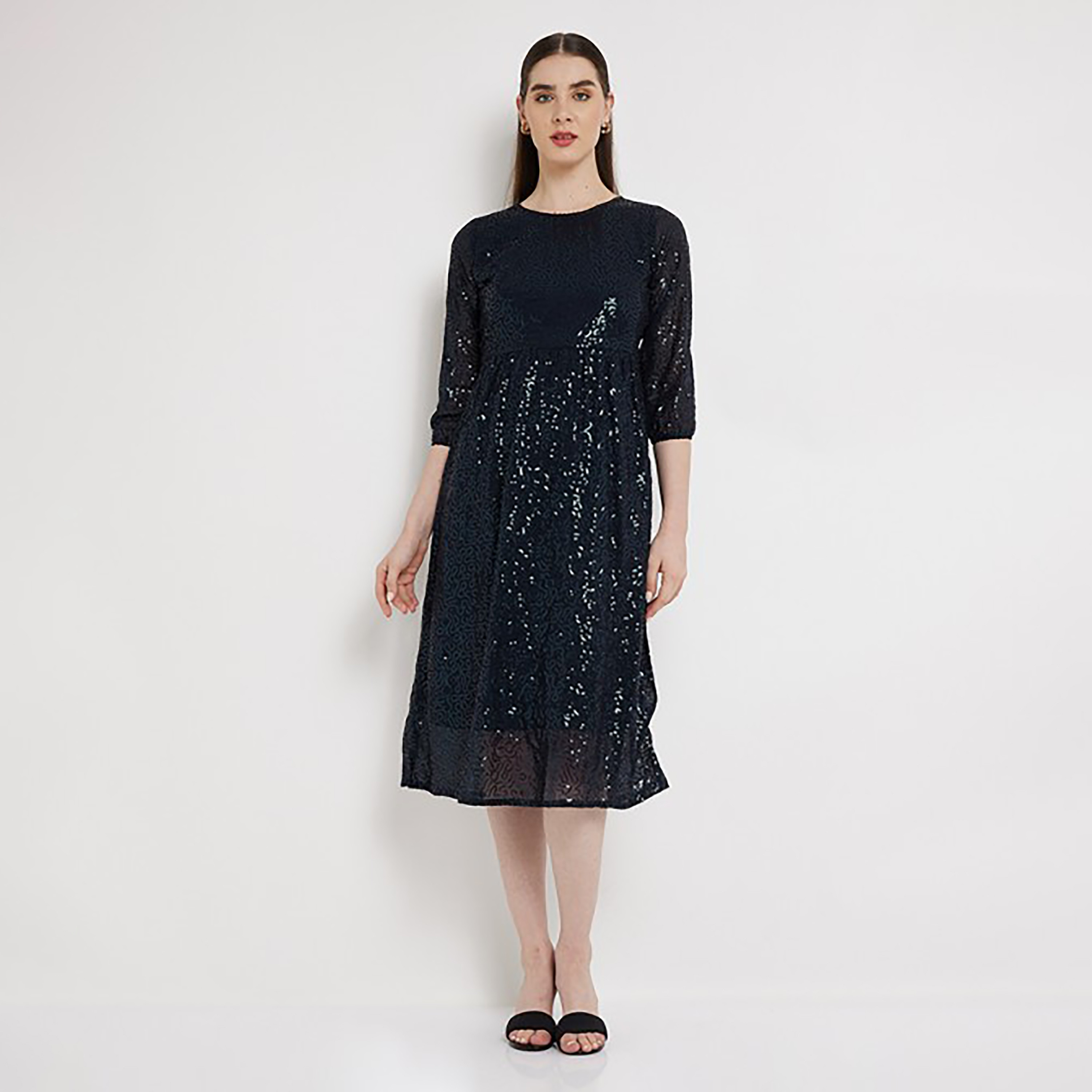 Aeropostale Sequins Round Neck Flared Midi Dress-women-clothing-dresses-image-1