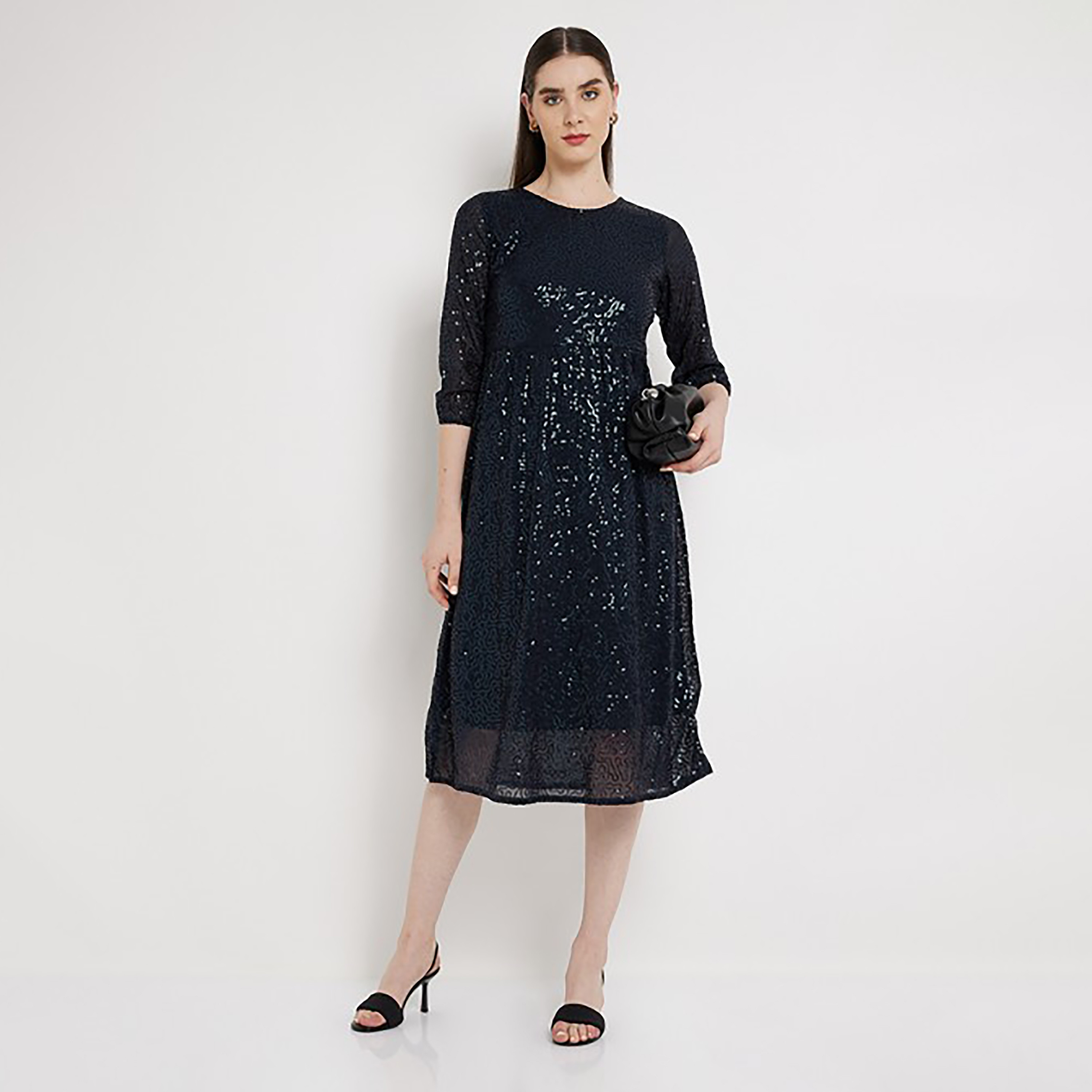 فستان متوسط الطول بواسع ورقبة دائرية مع مزين سيكوينس من إيروبوستال-women-clothing-dresses-image-2