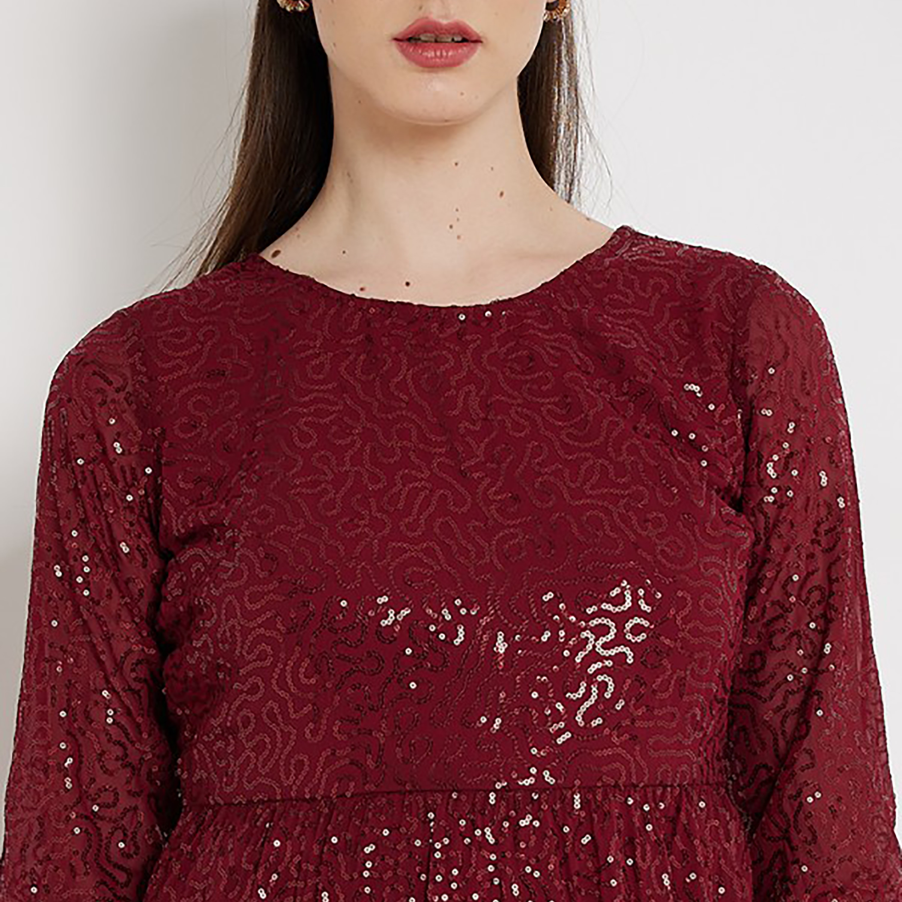فستان متوسط الطول بواسع ورقبة دائرية مع مزين سيكوينس من إيروبوستال-women-clothing-dresses-image-7