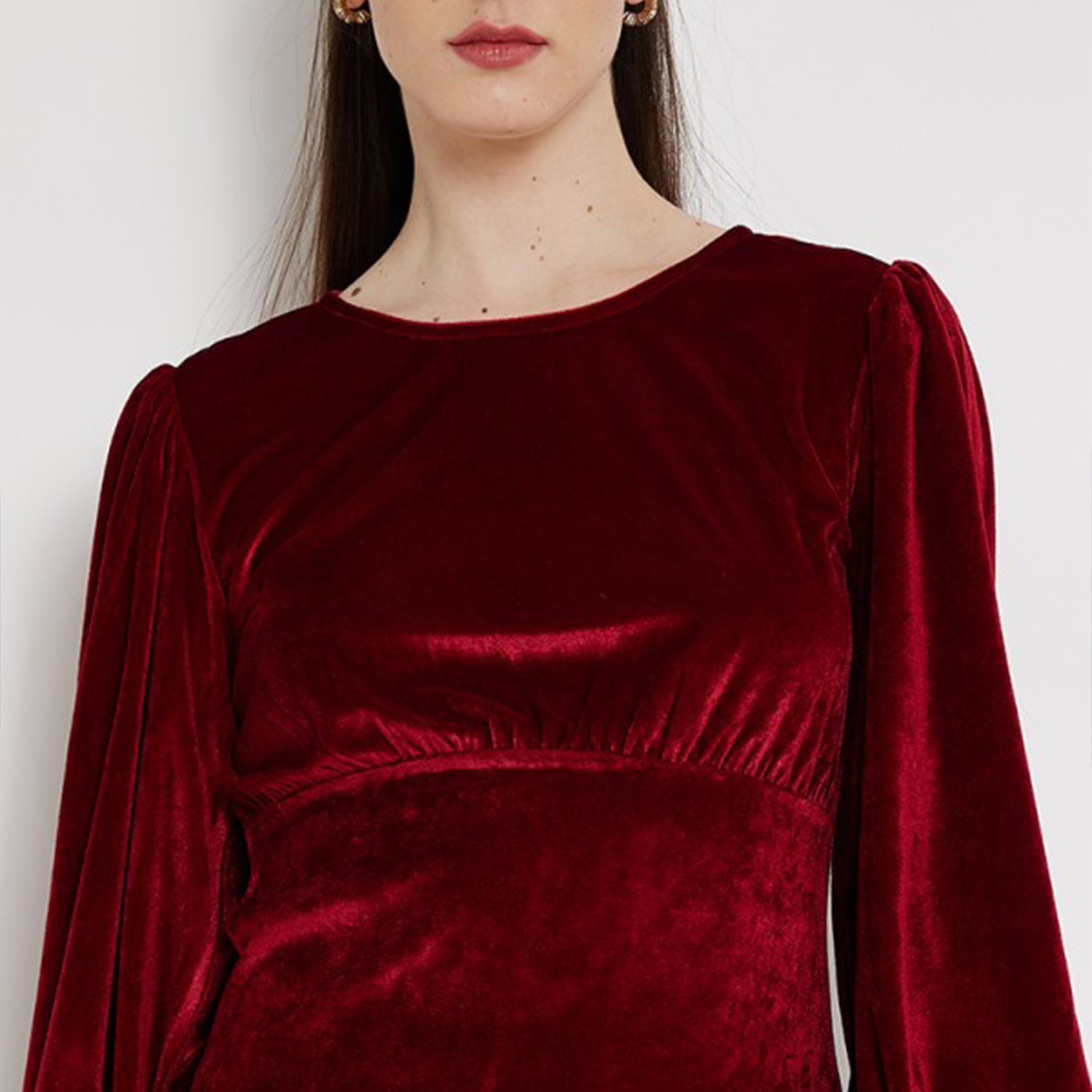 Aeropostale Women's Plain Round Neck Long Sleeves A-line Midi Dress-women-clothing-dresses-image-3