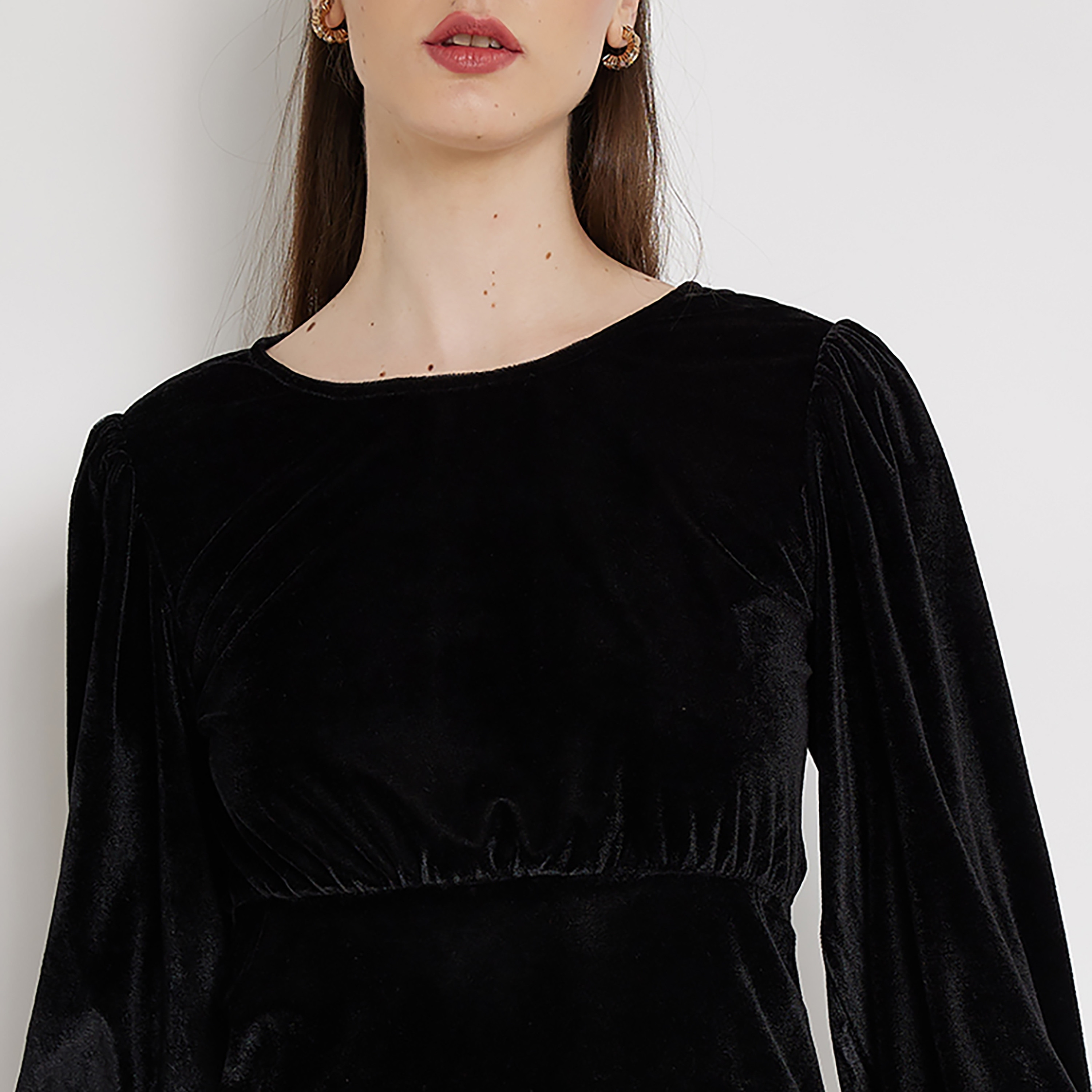 Aeropostale Women's Plain Round Neck Long Sleeves A-line Midi Dress-women-clothing-dresses-image-6