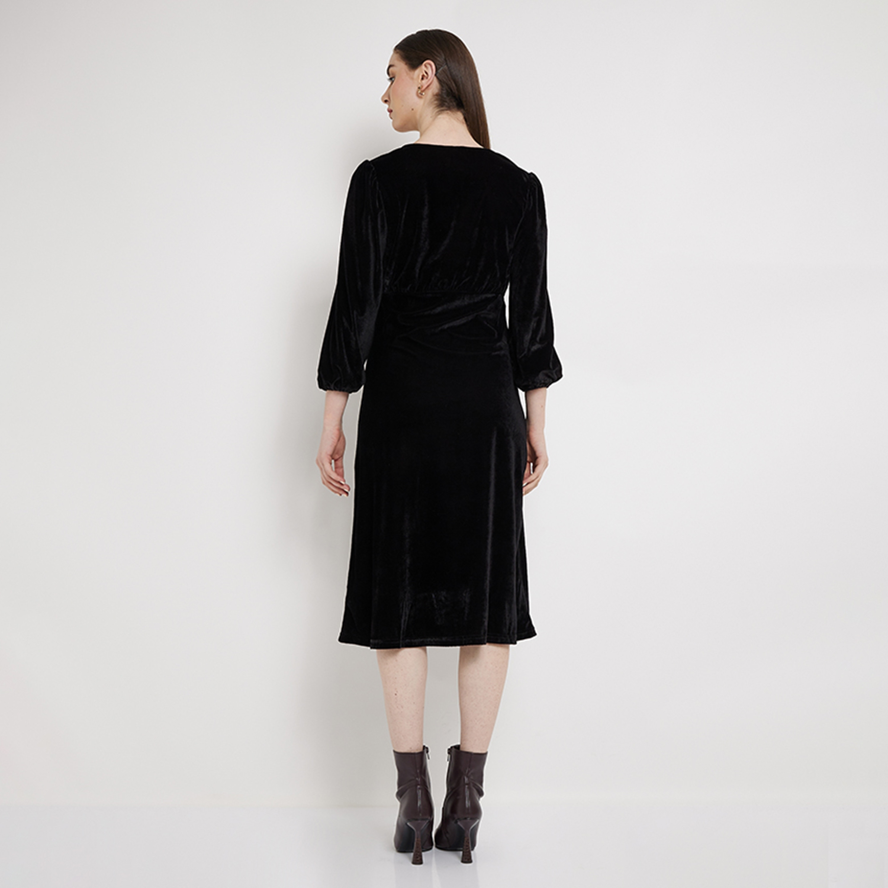 Aeropostale Women's Plain Round Neck Long Sleeves A-line Midi Dress-women-clothing-dresses-image-8