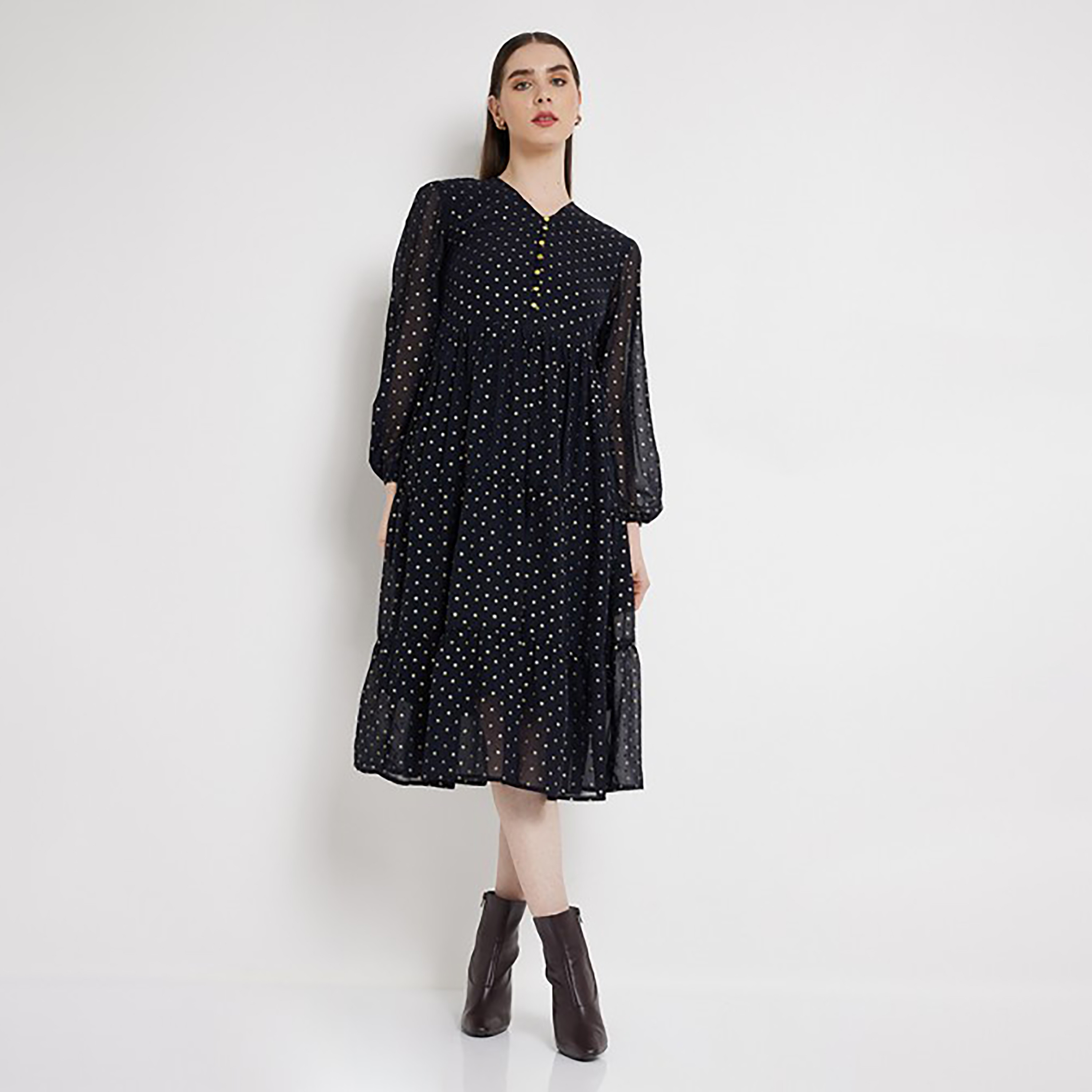 Aeropostale Printed V-Neck Tiered Midi Dress-women-clothing-dresses-image-1