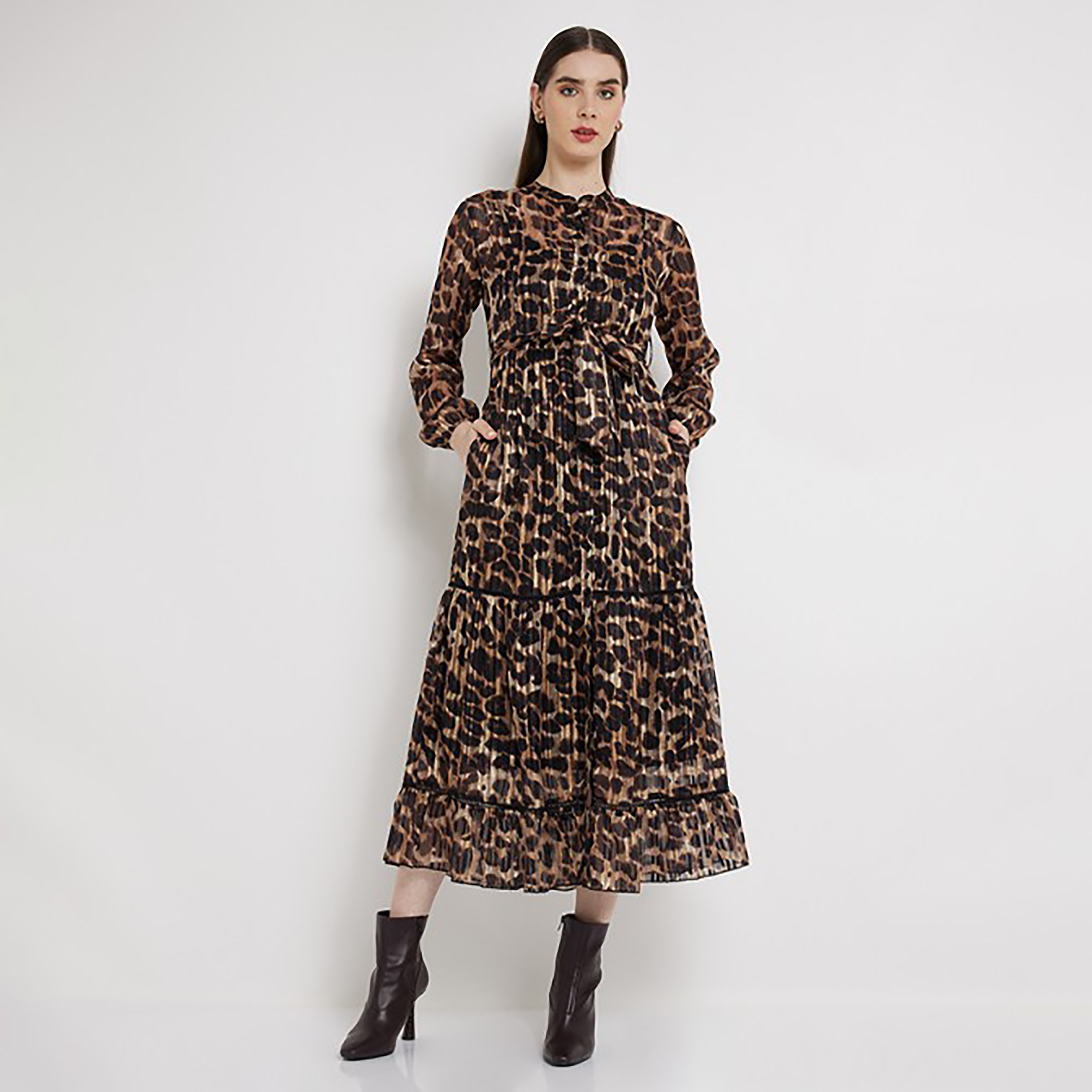 فستان ميدي متعدد الطبقات بياقة ماندارين وطبعة حيوان من إيروبوستال-women-clothing-dresses-image-1