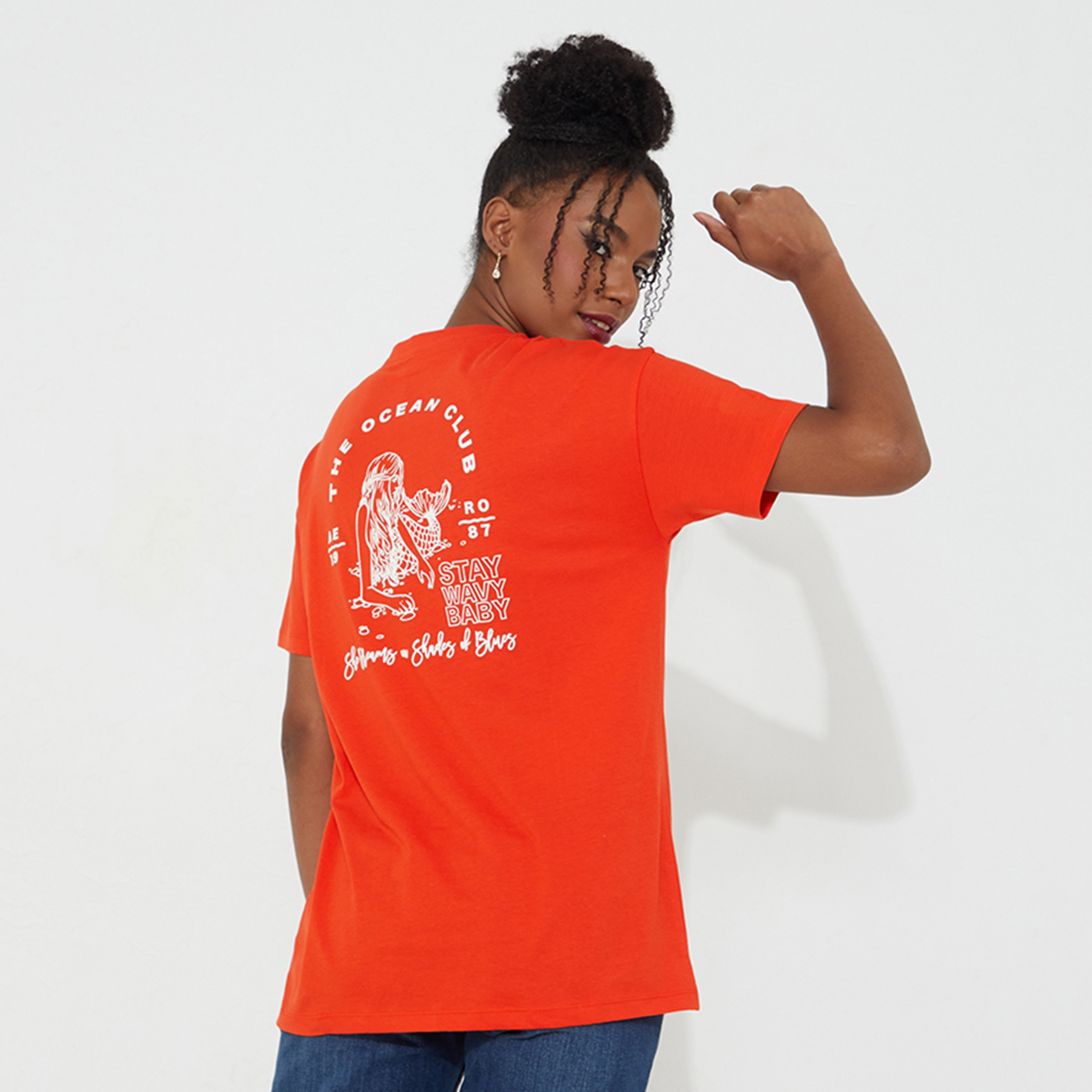 تي شيرت نسائي بأكمام قصيرة ورقبة دائرية وطبعة حورية البحر من أيروبوستال-women-clothing-tshirts-image-4