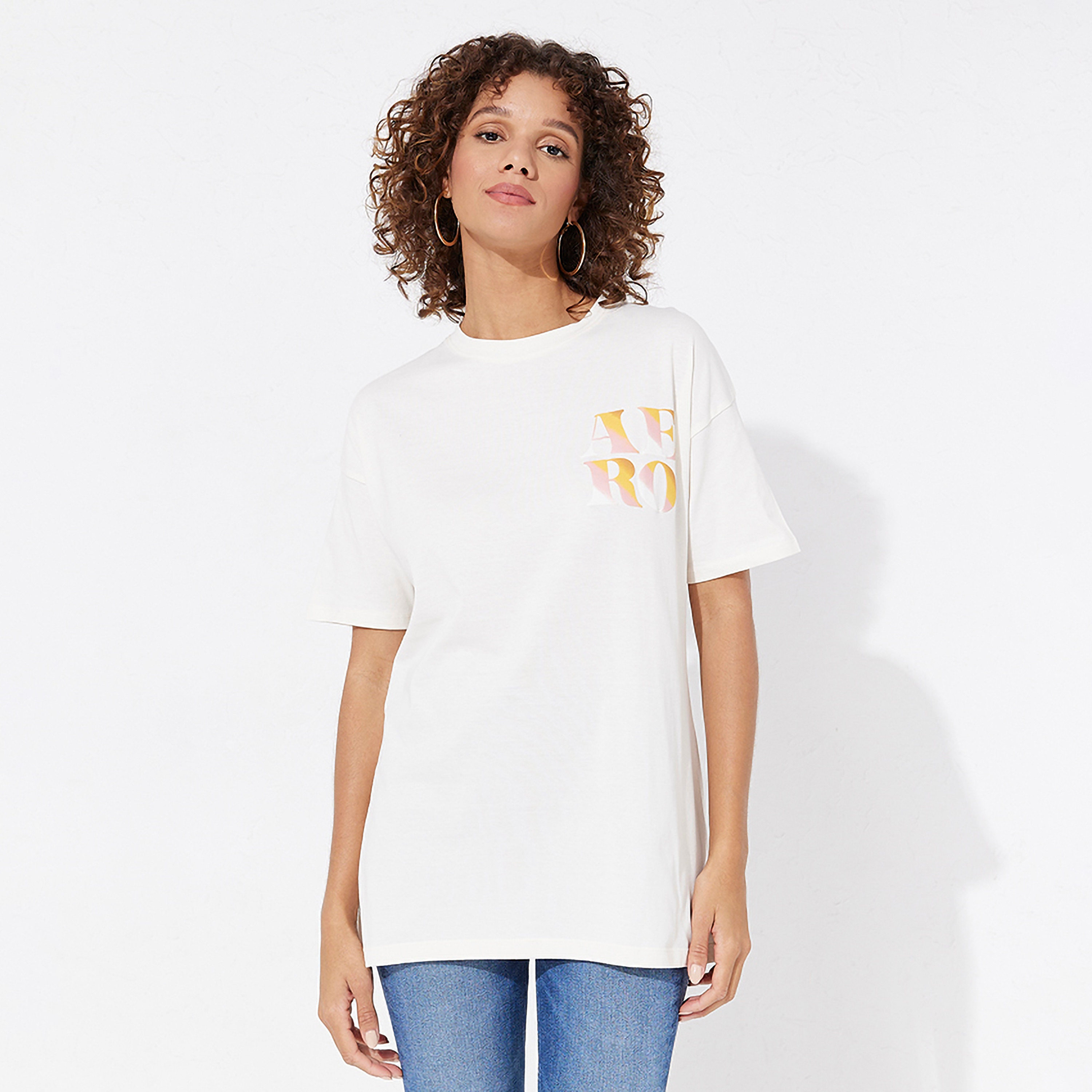 تي شيرت برسومات بأكمام قصيرة ورقبة دائرية للنساء من أيروبوستال-women-clothing-tshirts-image-5