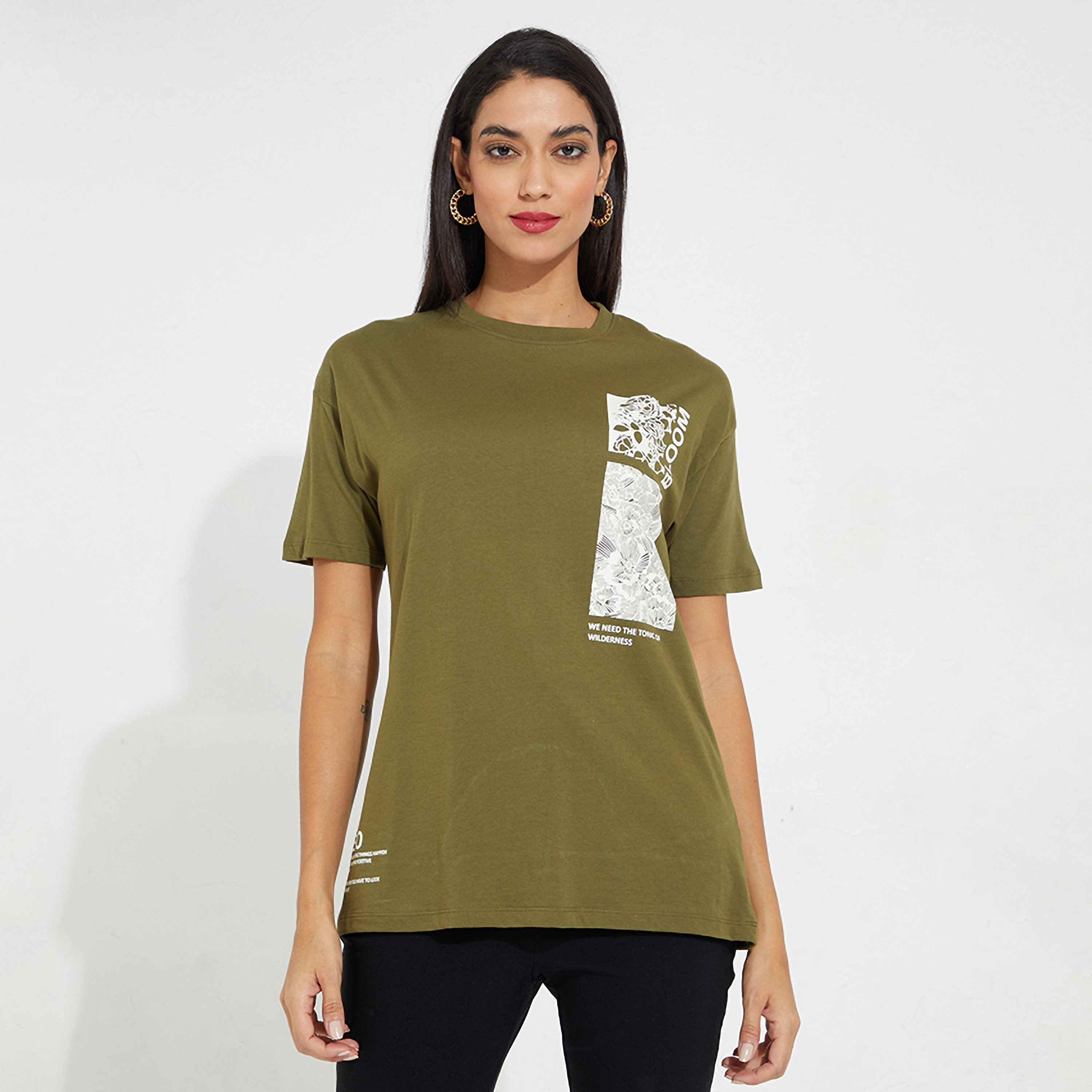 تي شيرت نسائي بأكمام قصيرة ورقبة دائرية مطبوعة من أيروبوستال-women-clothing-tshirts-image-1