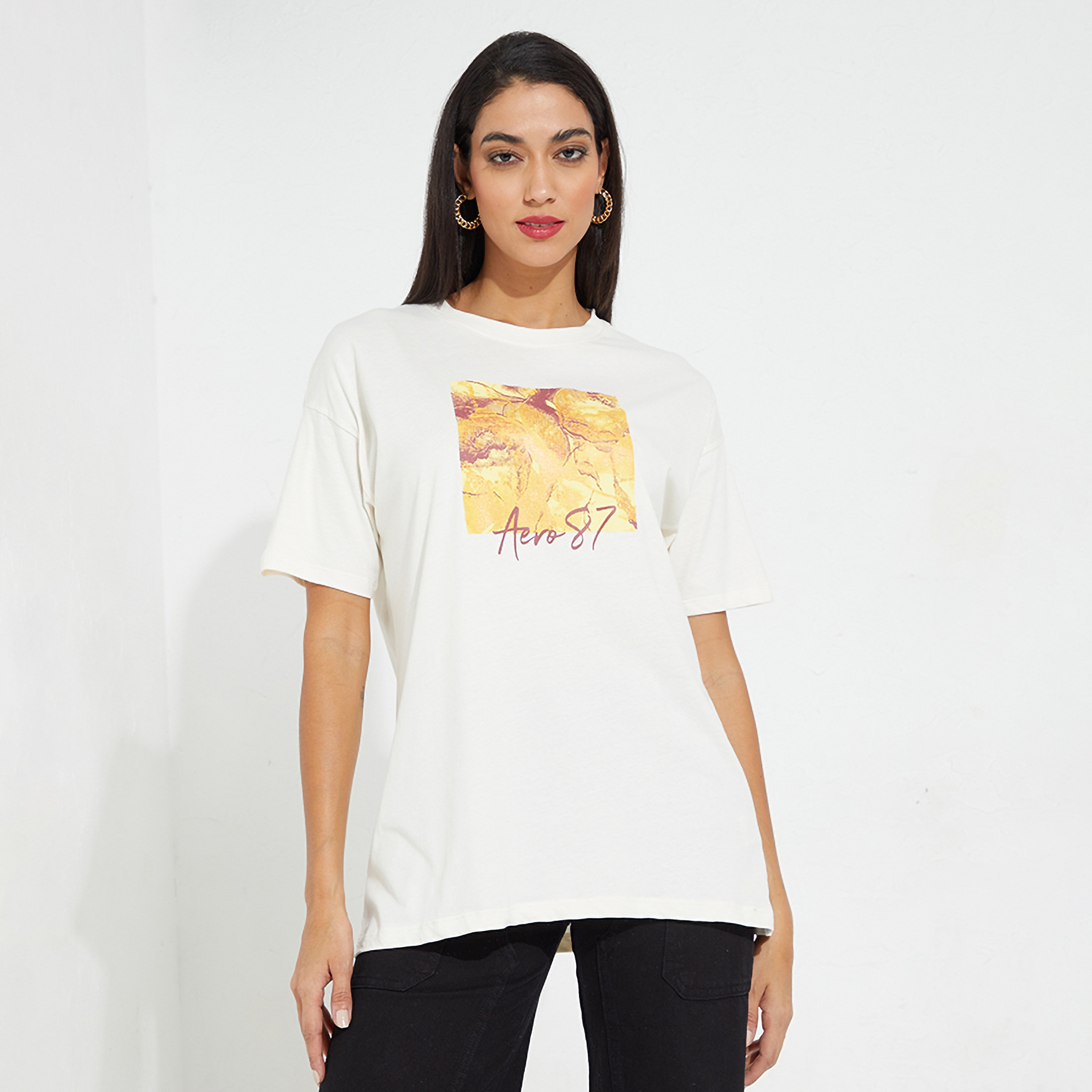 تي شيرت برسومات بأكمام قصيرة ورقبة دائرية للنساء من أيروبوستال-women-clothing-tshirts-image-5
