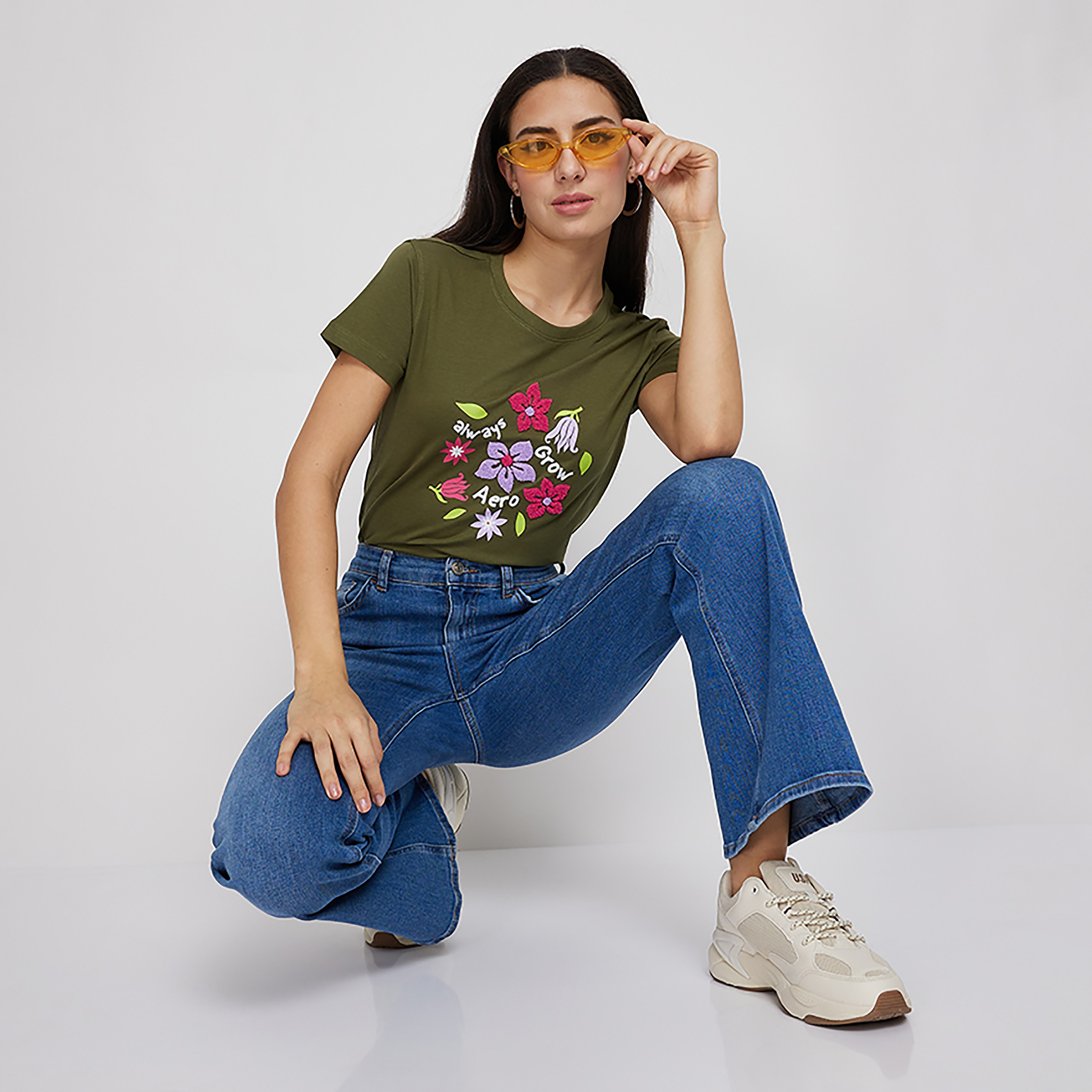 تي شيرت من ايروبوستال بأكمام قصيرة و ياقة مستديرة مع زھور-women-clothing-tshirts-image-6