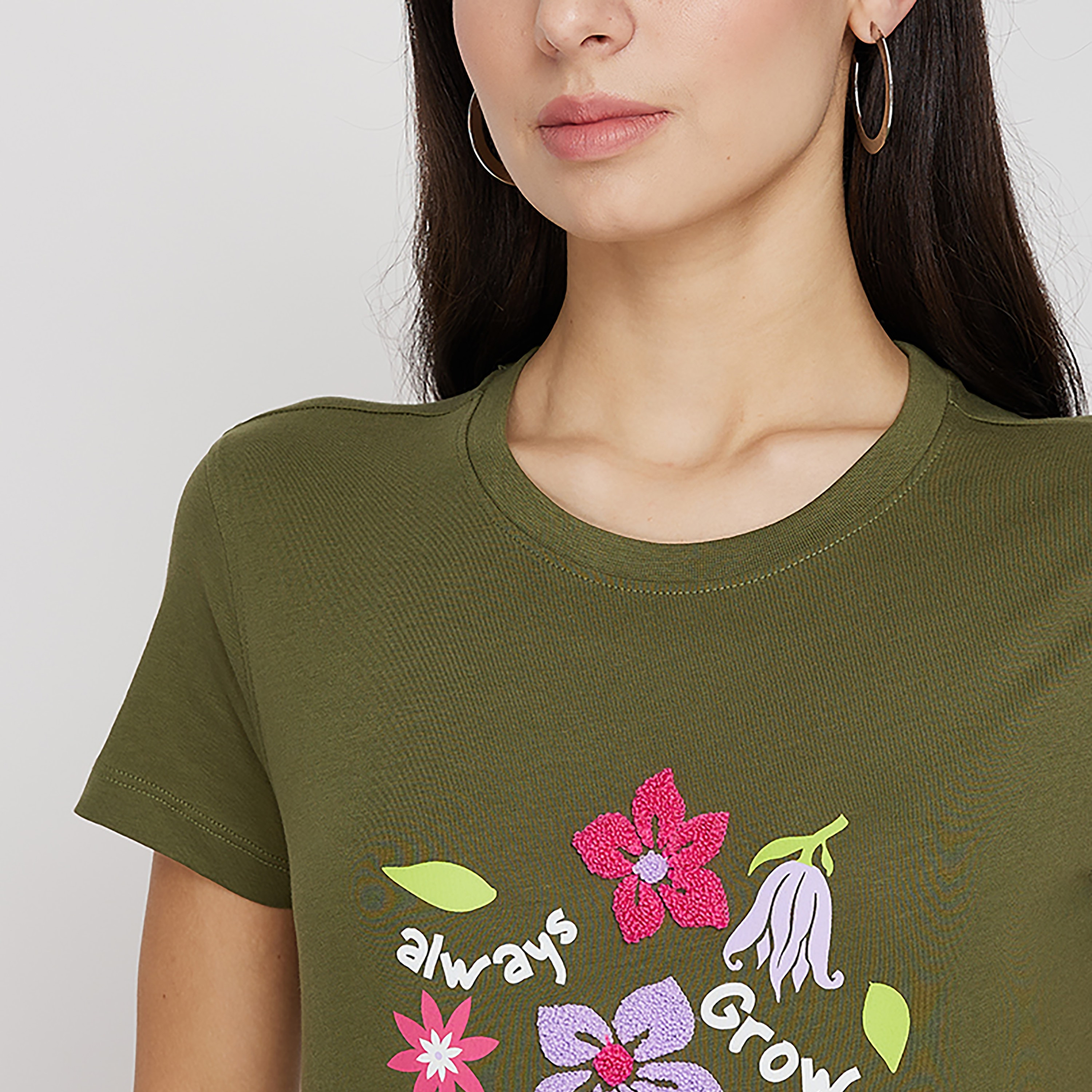 تي شيرت من ايروبوستال بأكمام قصيرة و ياقة مستديرة مع زھور-women-clothing-tshirts-image-7