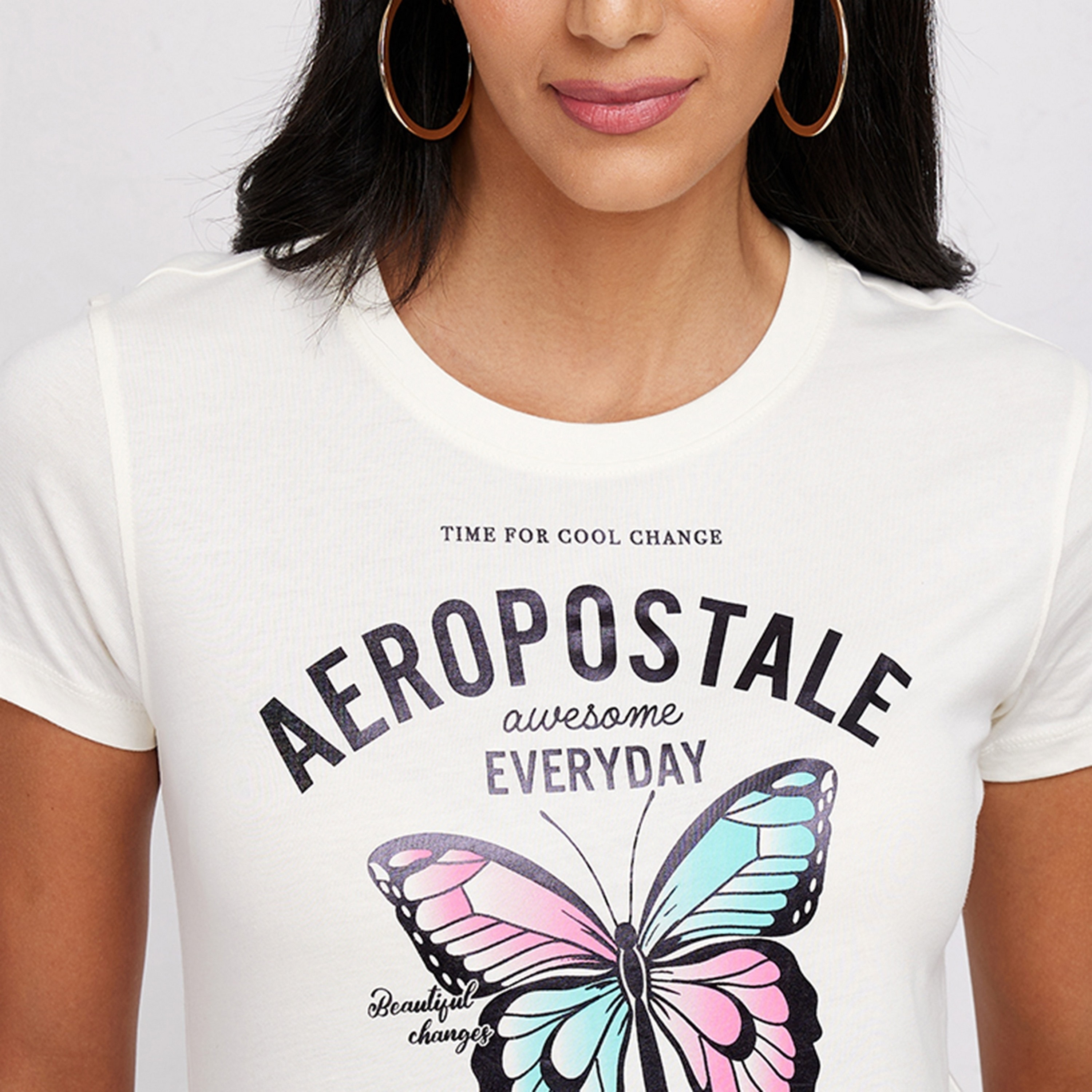 تي شيرت نسائي بطبعة رسومات على شكل فراشة ورقبة دائرية وأكمام قصيرة من أيروبوستال-women-clothing-tshirts-image-3