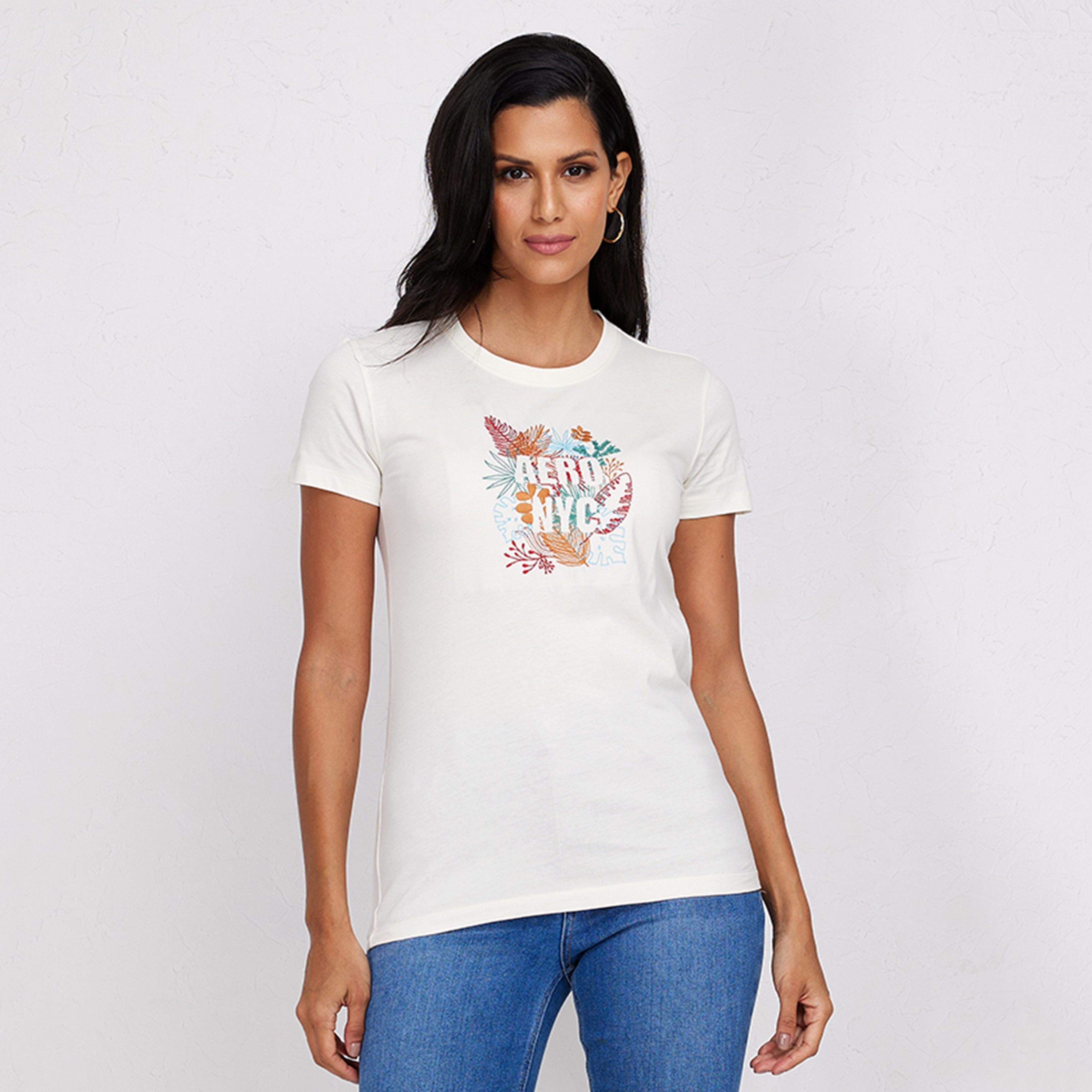 Aeropostale Leaf Embroidered Crew Neck Short Sleeves Women's T-Shirt-women-clothing-tshirts-image-1