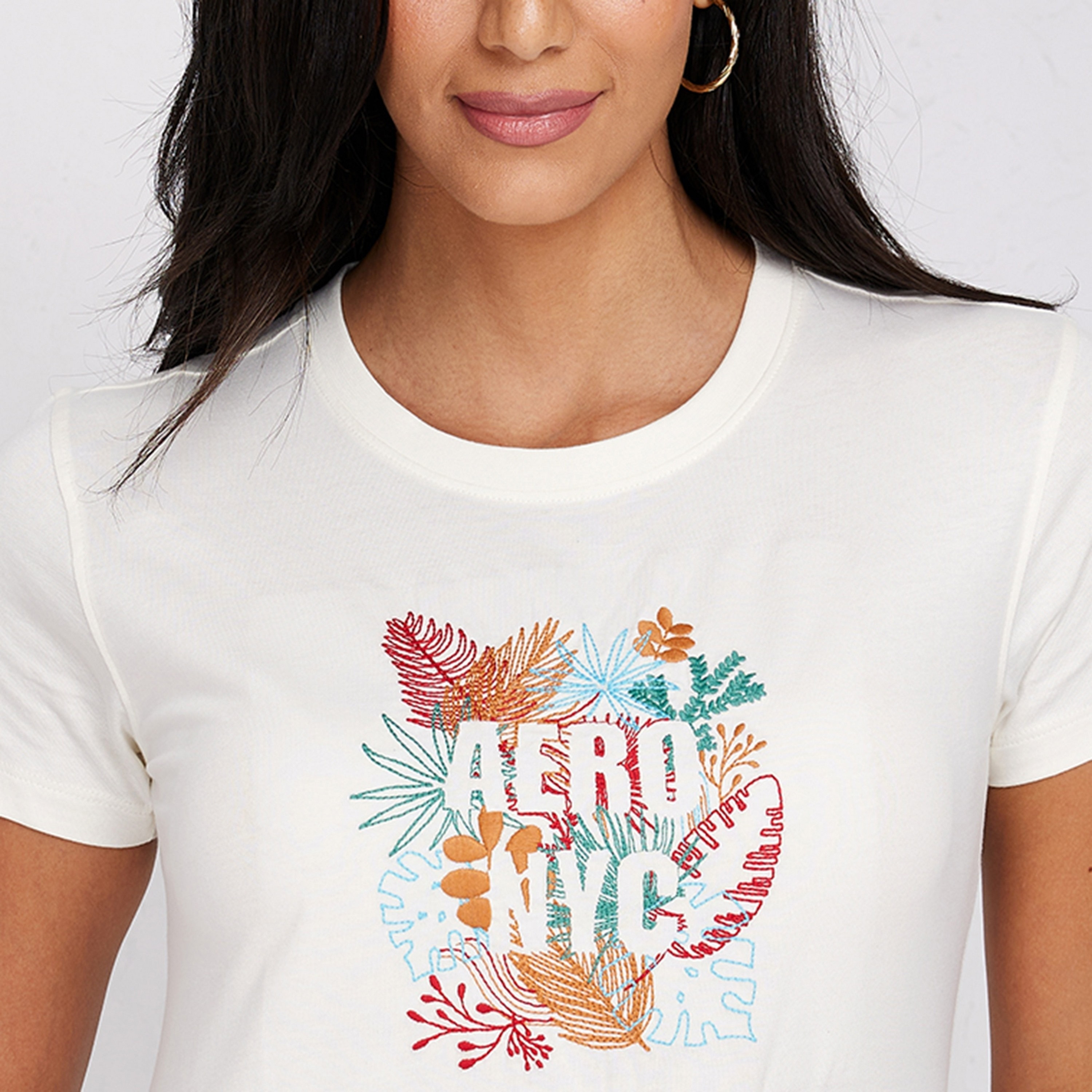 Aeropostale Leaf Embroidered Crew Neck Short Sleeves Women's T-Shirt-women-clothing-tshirts-image-3