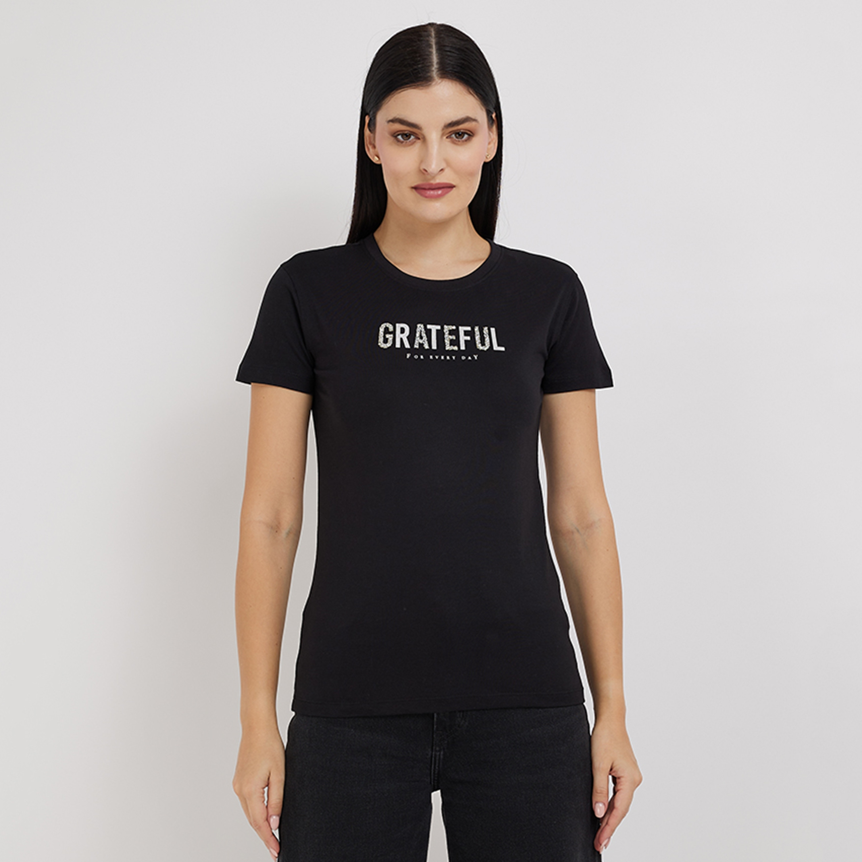 تي شيرت نسائي بأكمام قصيرة ورقبة دائرية وطبعة نصية من أيروبوستال-women-clothing-tshirts-image-1