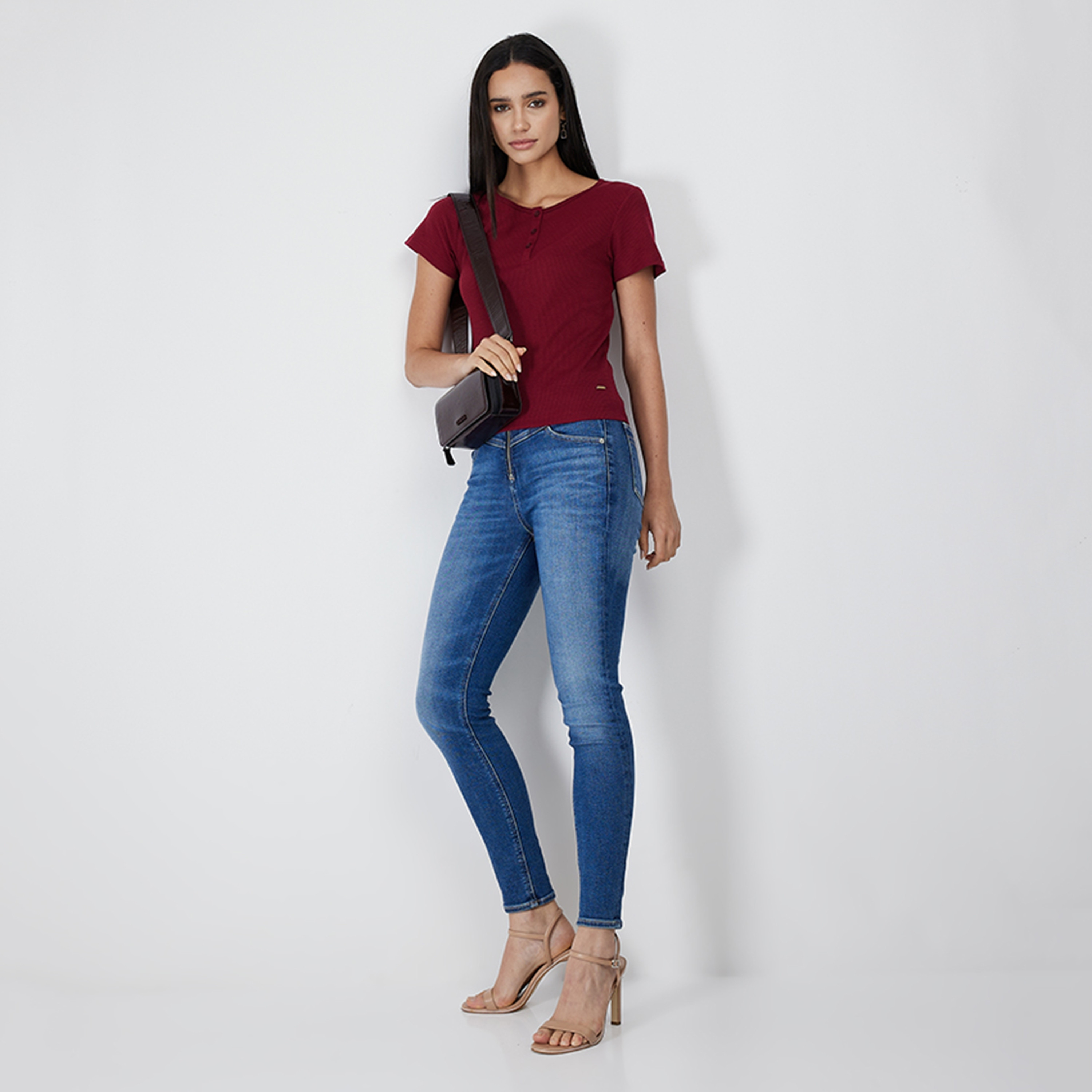 Aeropostale Textured Henley Neck Short Sleeves Women's T-Shirt-women-clothing-tshirts-image-6