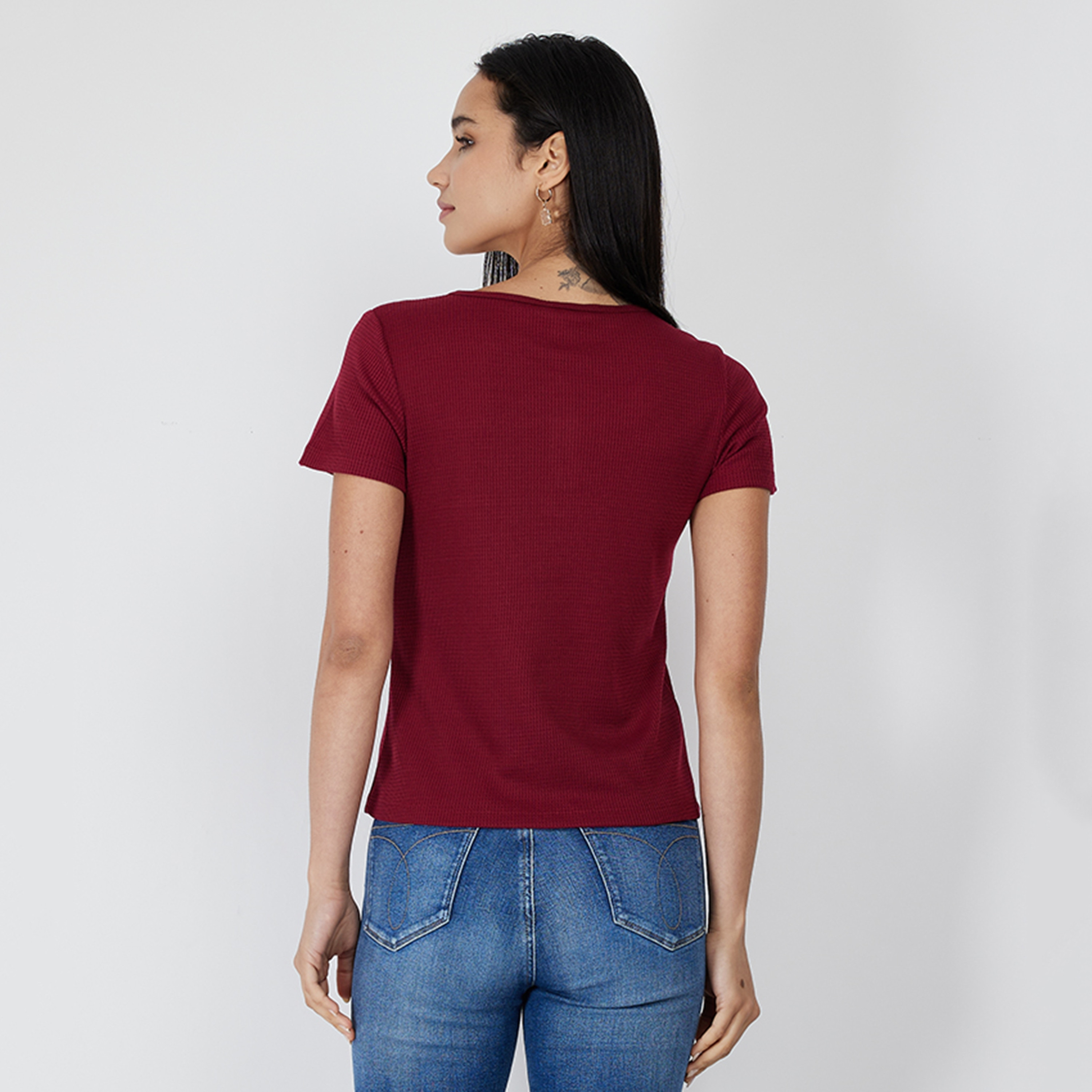 Aeropostale Textured Henley Neck Short Sleeves Women's T-Shirt-women-clothing-tshirts-image-8