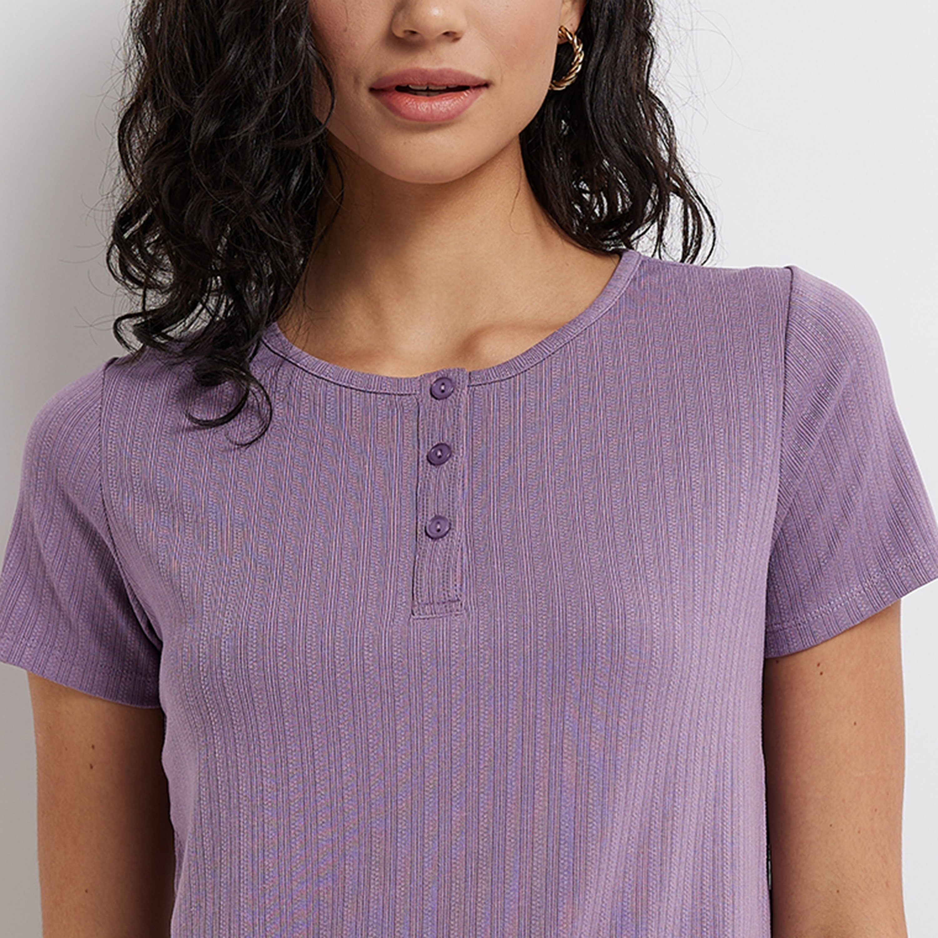 Aeropostale Textured Henley Neck Short Sleeves Women's T-Shirt-women-clothing-tshirts-image-3