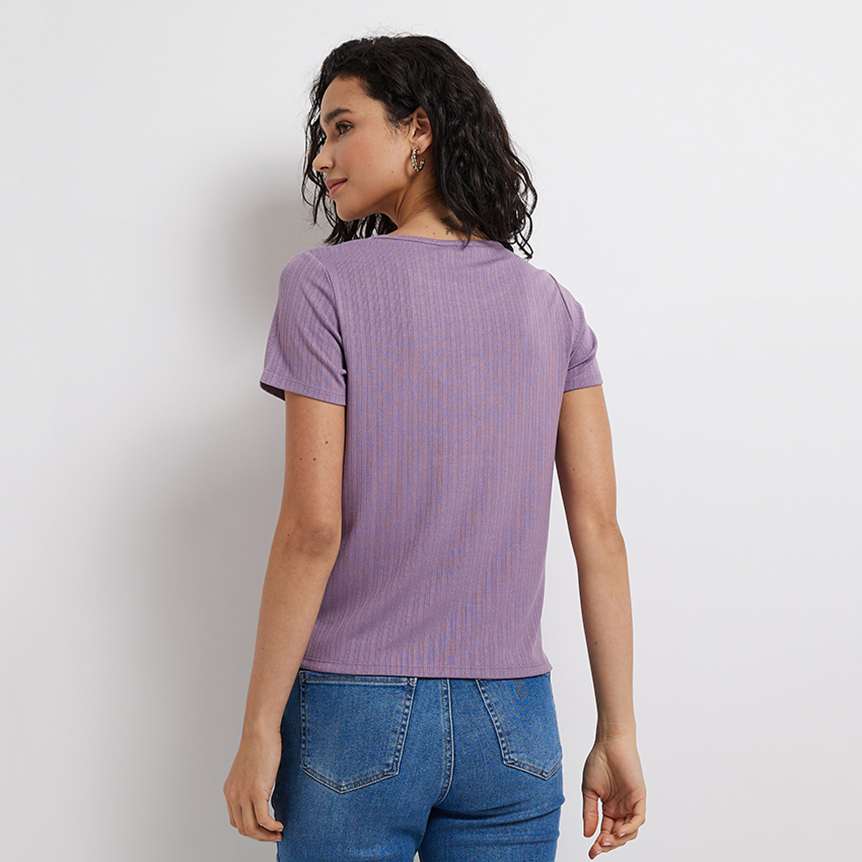 Aeropostale Textured Henley Neck Short Sleeves Women's T-Shirt-women-clothing-tshirts-image-4