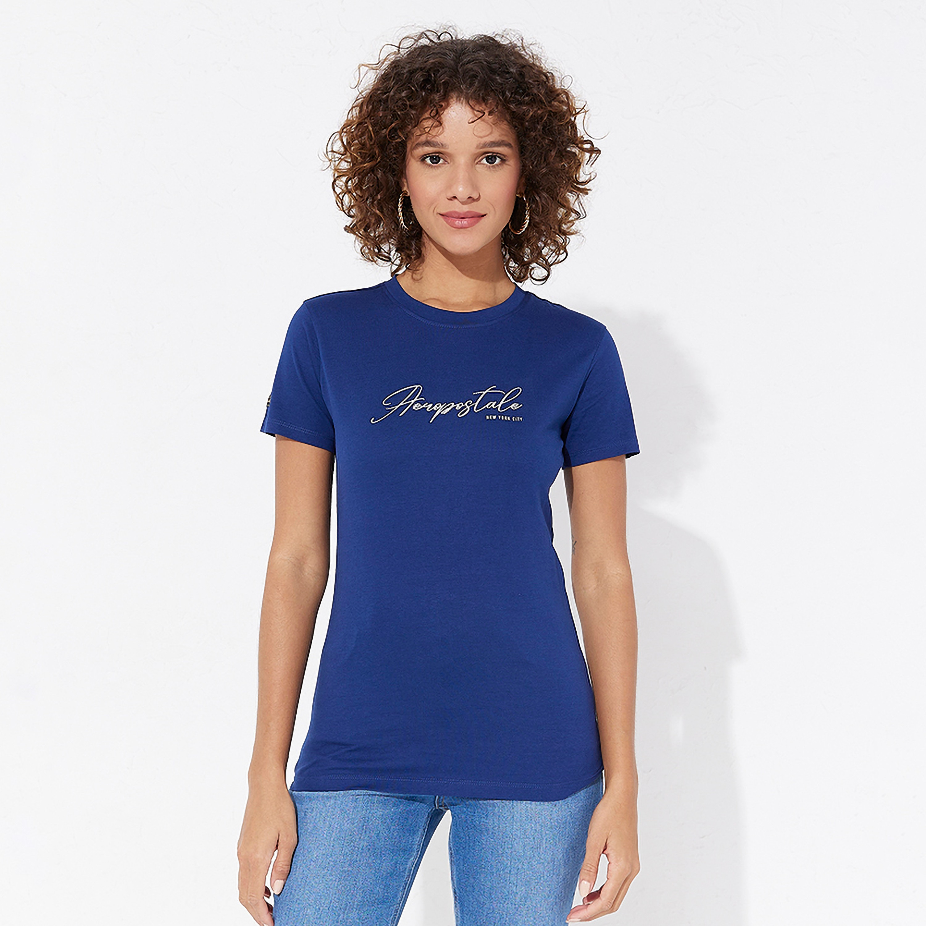 Aeropostale Text Print Crew Neck Short Sleeves Women's T-Shirt-women-clothing-tshirts-image-1