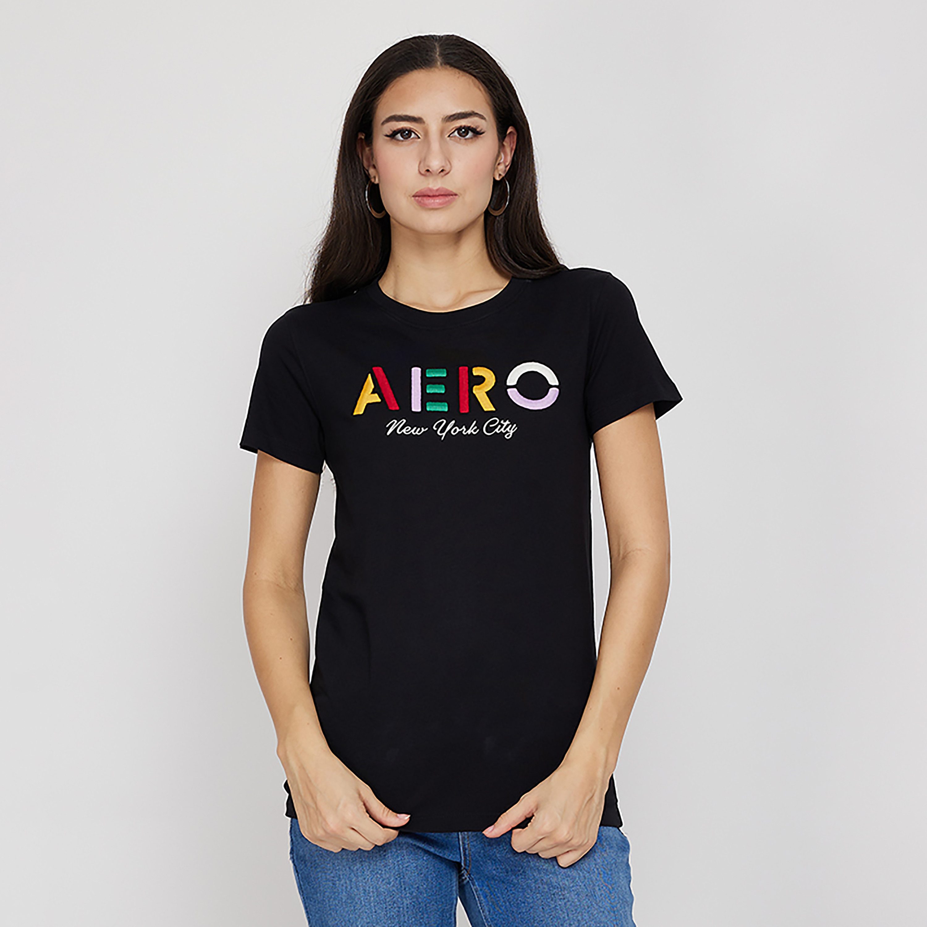 Aeropostale Embroidered Logo Crew Neck Short Sleeves T-Shirt-women-clothing-tshirts-image-1