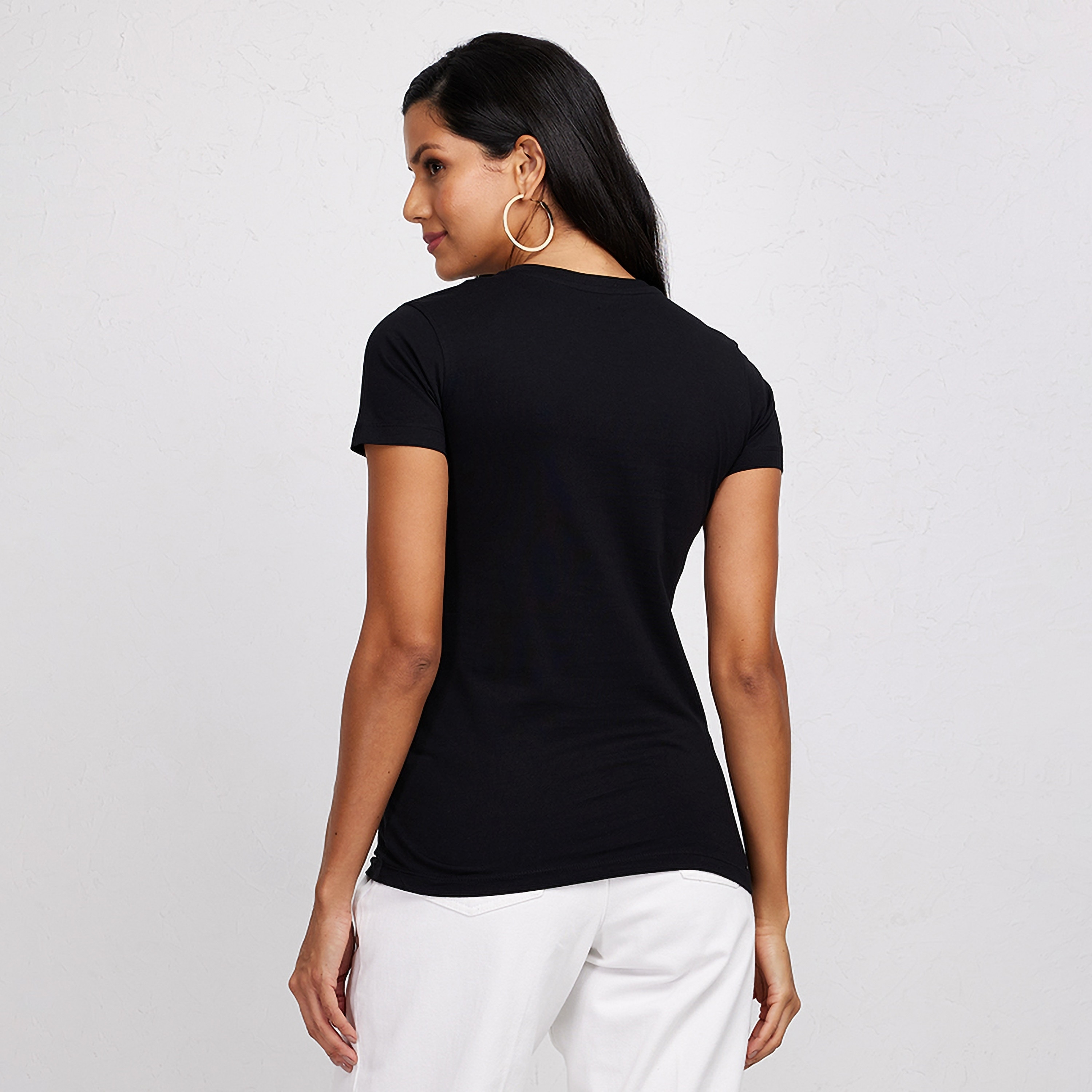 تي شيرت نسائي برقبة دائرية وأكمام قصيرة ومزين بأحجار الراين من أيروبوستال-women-clothing-tshirts-image-4