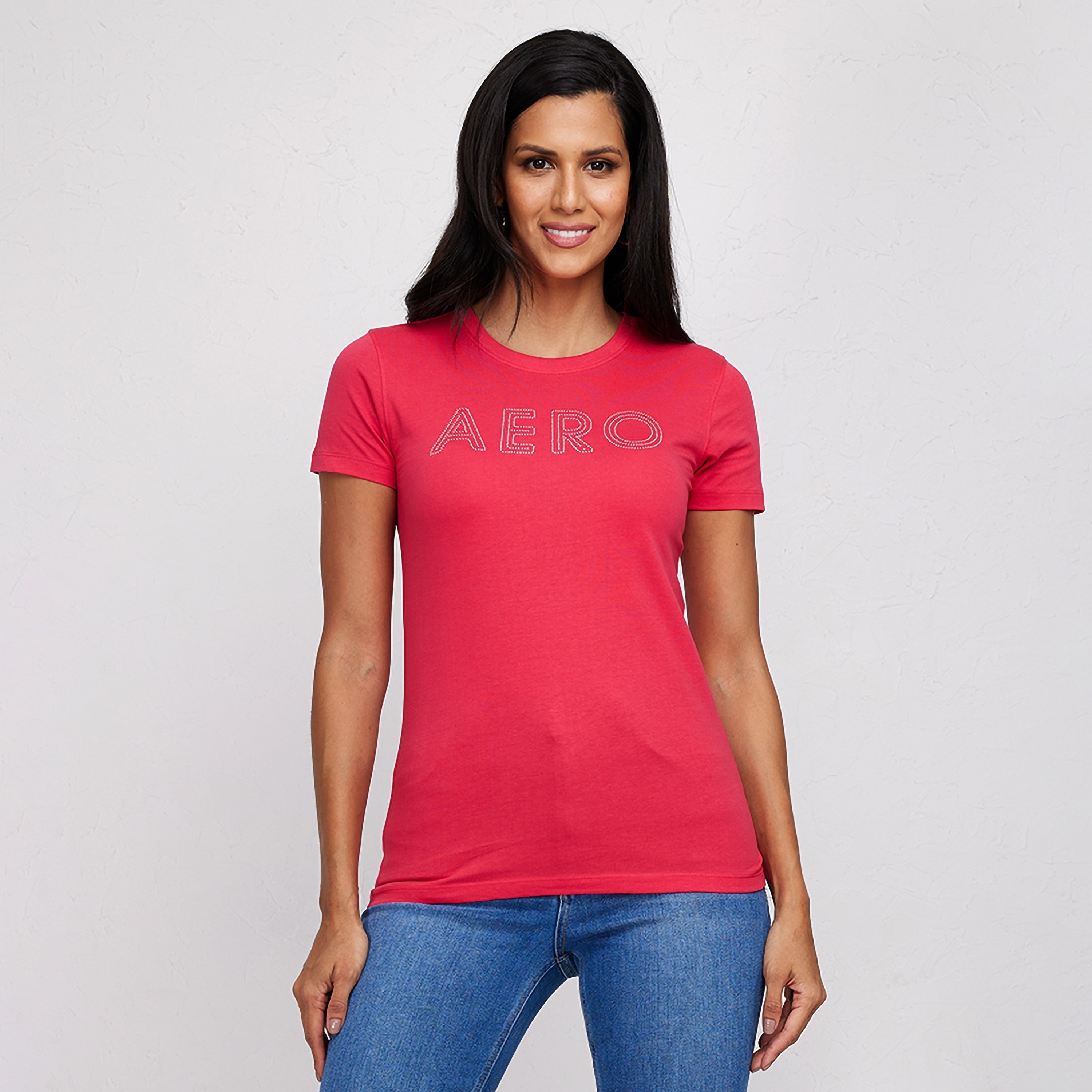 تي شيرت نسائي برقبة دائرية وأكمام قصيرة ومزين بأحجار الراين من أيروبوستال-women-clothing-tshirts-image-5