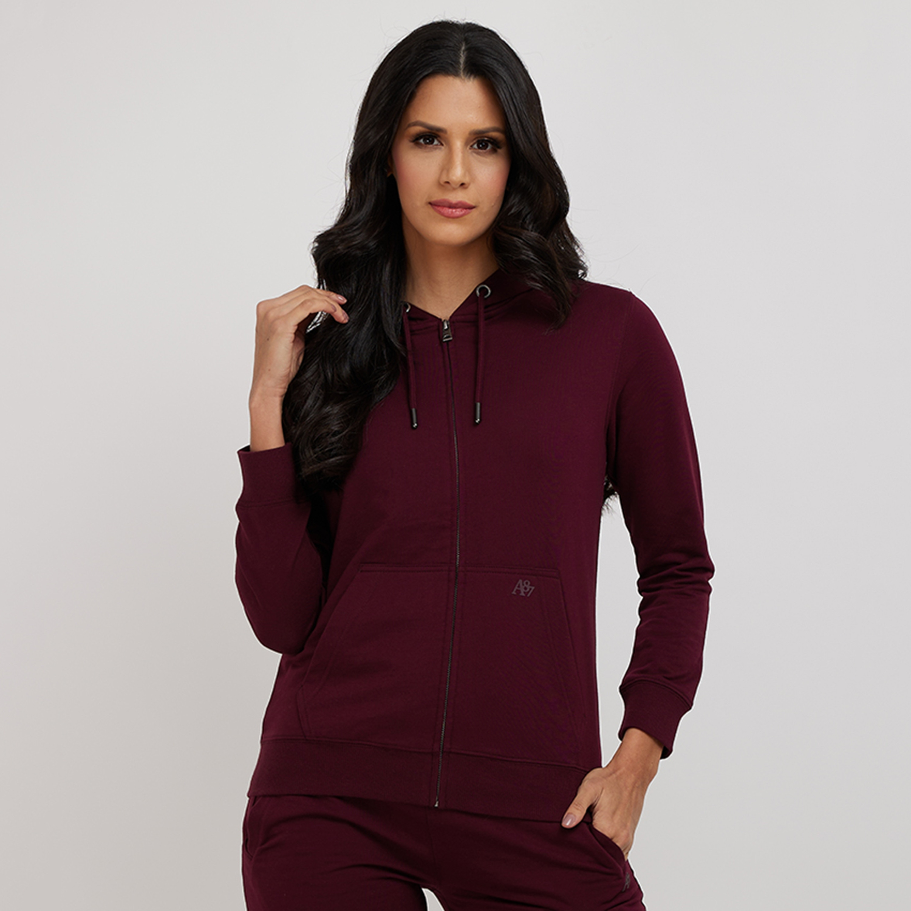هودي سادة برقبة بغطاء رأس وأكمام طويلة للنساء بسحاب من أيروبوستال-women-clothing-hoodiesandsweatshirts-hoodies-image-1