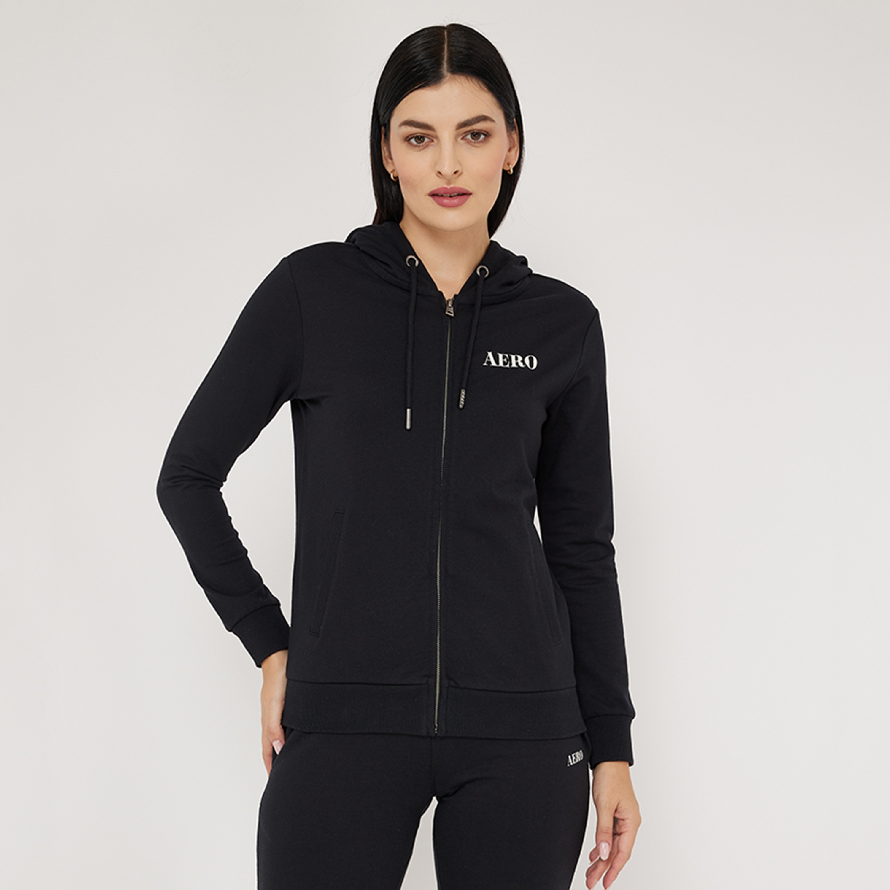 هودي نسائي بغطاء للرأس وأكمام طويلة وسحاب مطبوع عليه شعار من أيروبوستال-women-clothing-hoodiesandsweatshirts-hoodies-image-1
